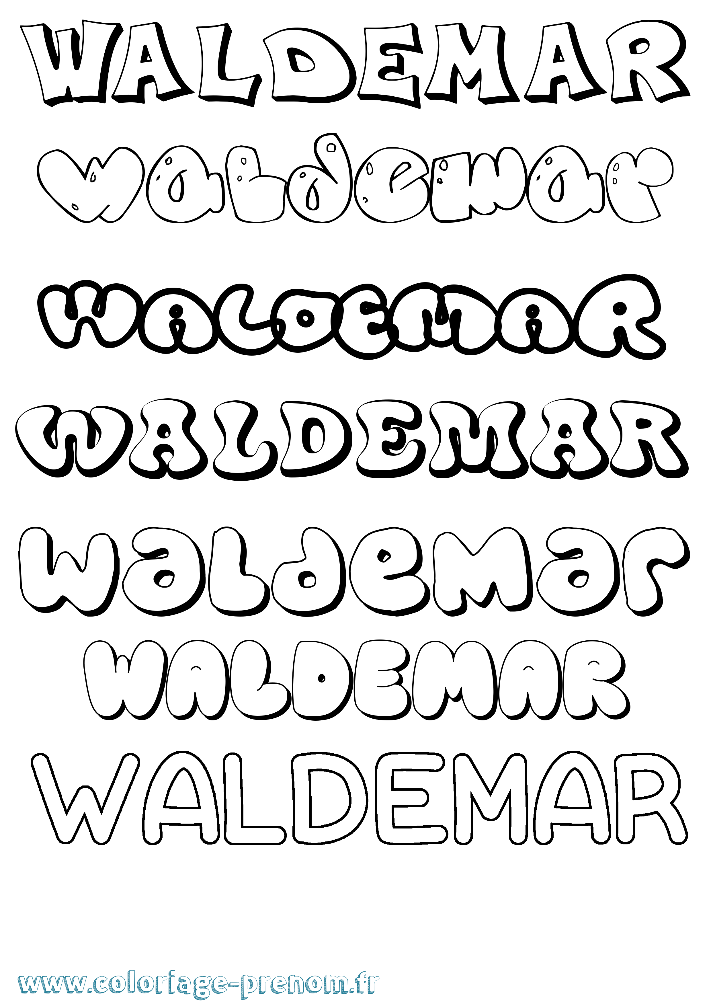 Coloriage Waldemar Bubble Coloriage prénom Waldemar Bubble