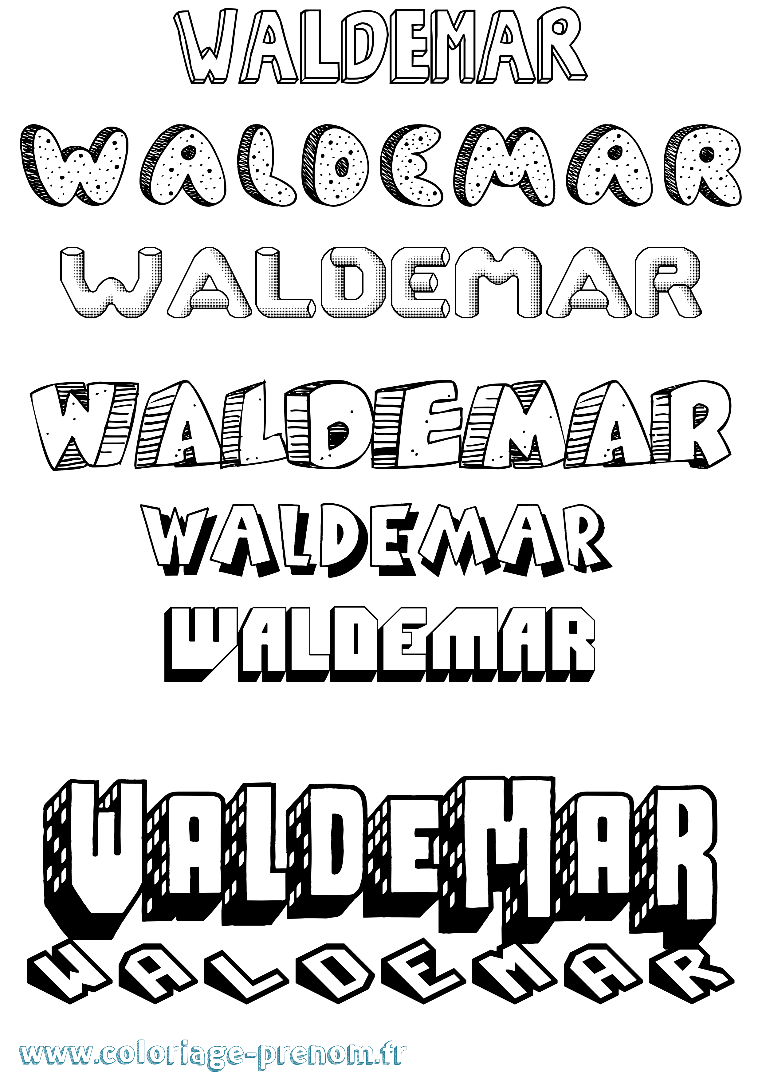 Coloriage Waldemar Effet 3D Coloriage prénom Waldemar Effet 3D