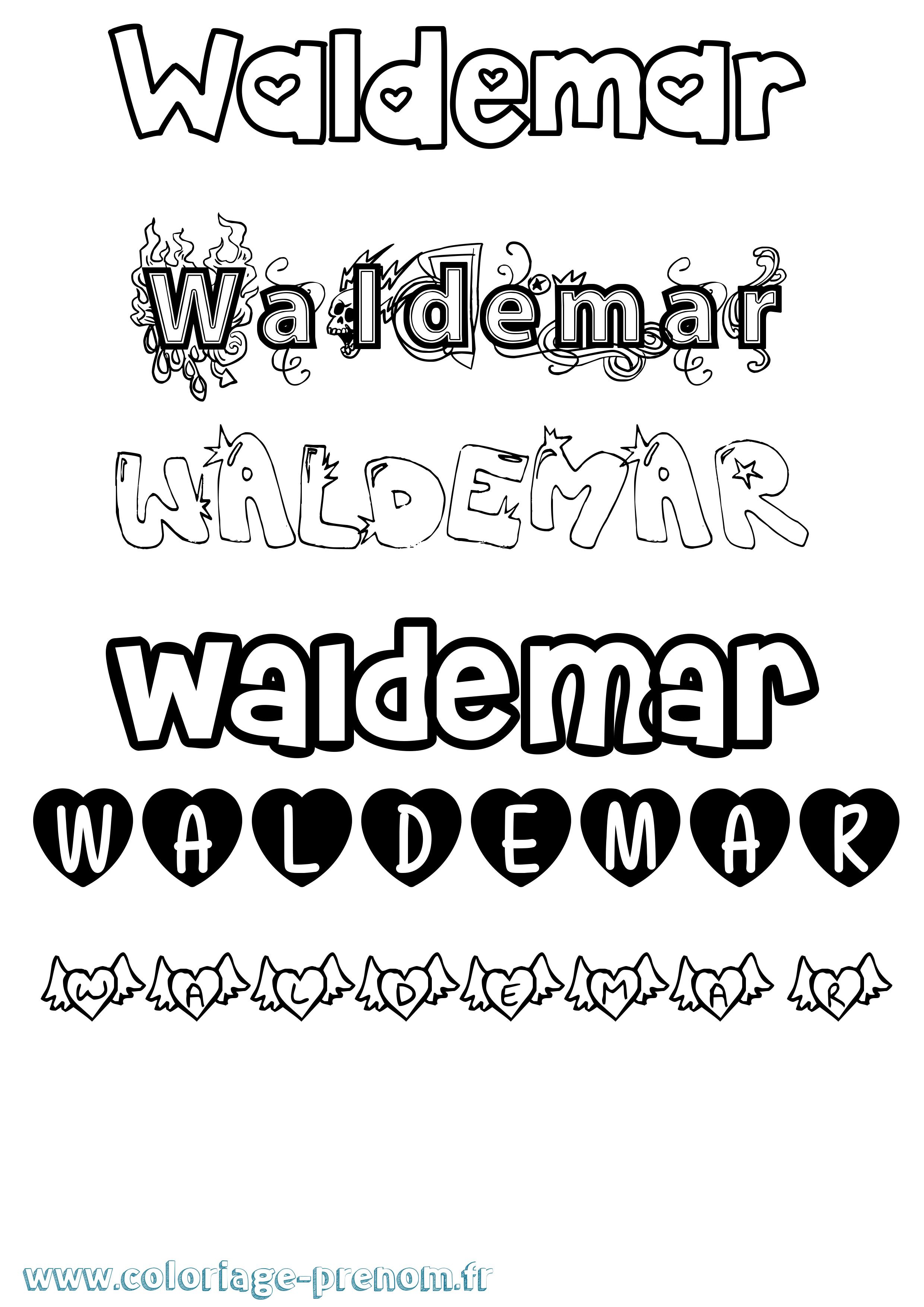 Coloriage prénom Waldemar Girly