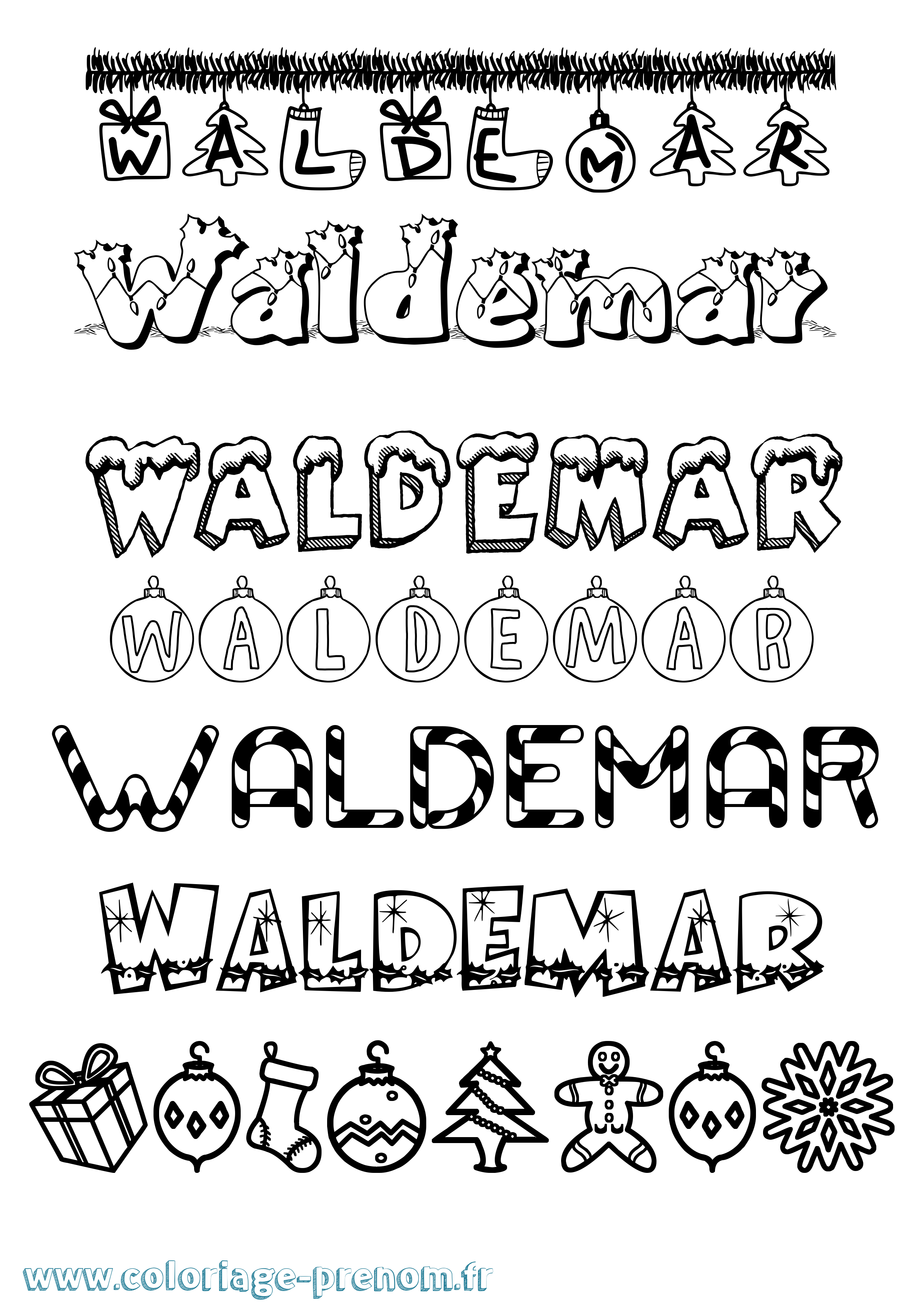 Coloriage prénom Waldemar Noël