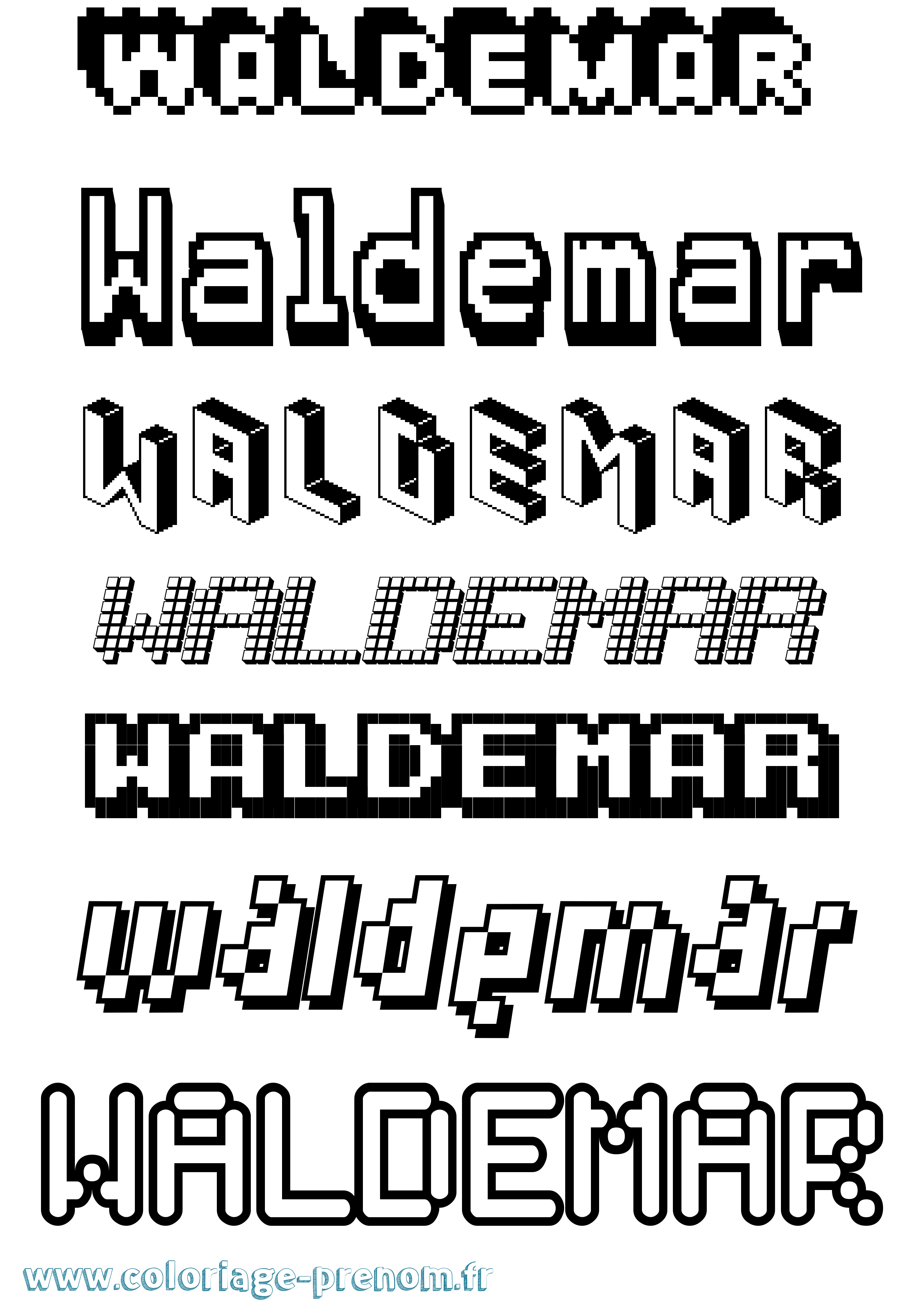 Coloriage Waldemar Pixel Coloriage prénom Waldemar Pixel