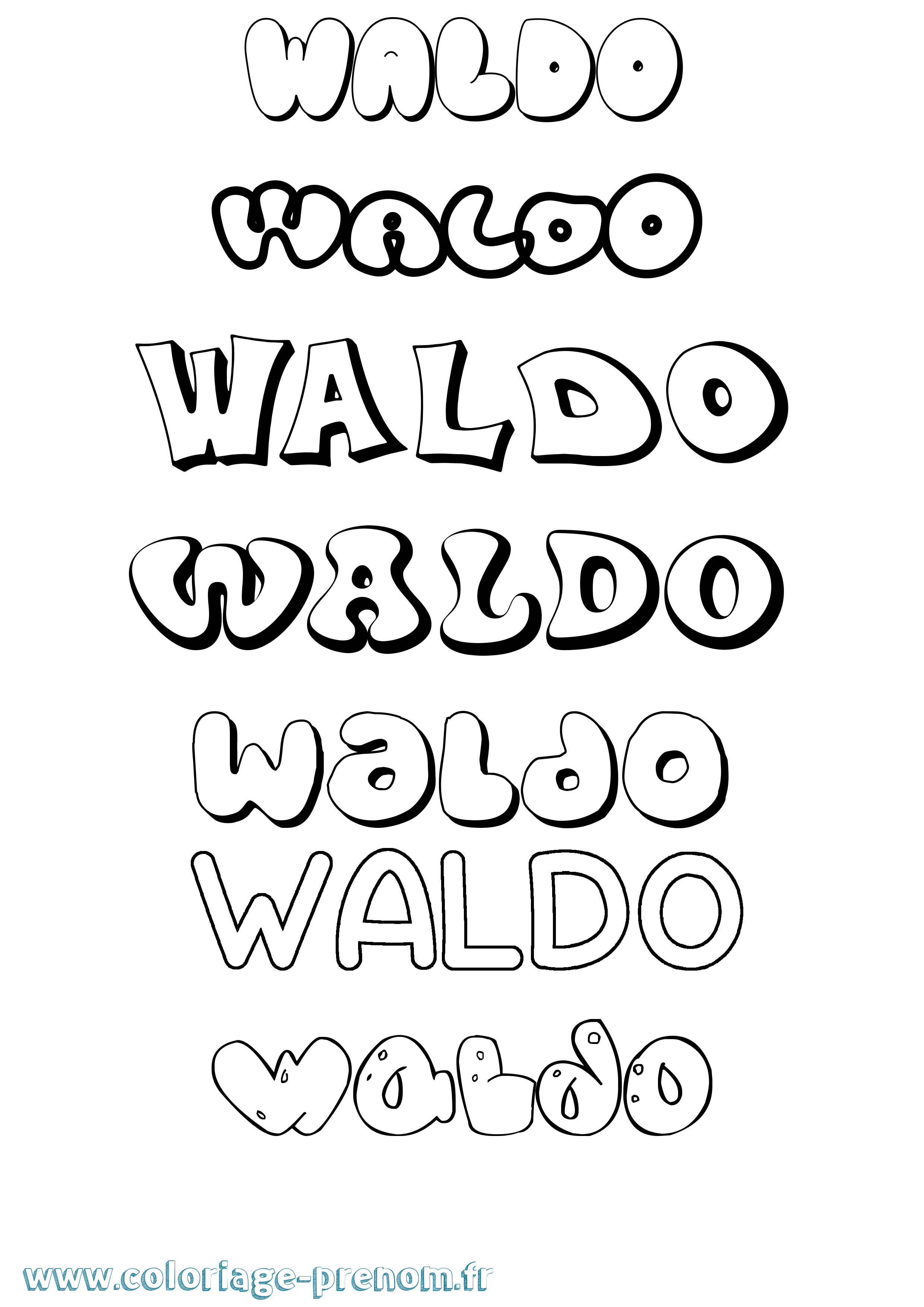 Coloriage prénom Waldo Bubble