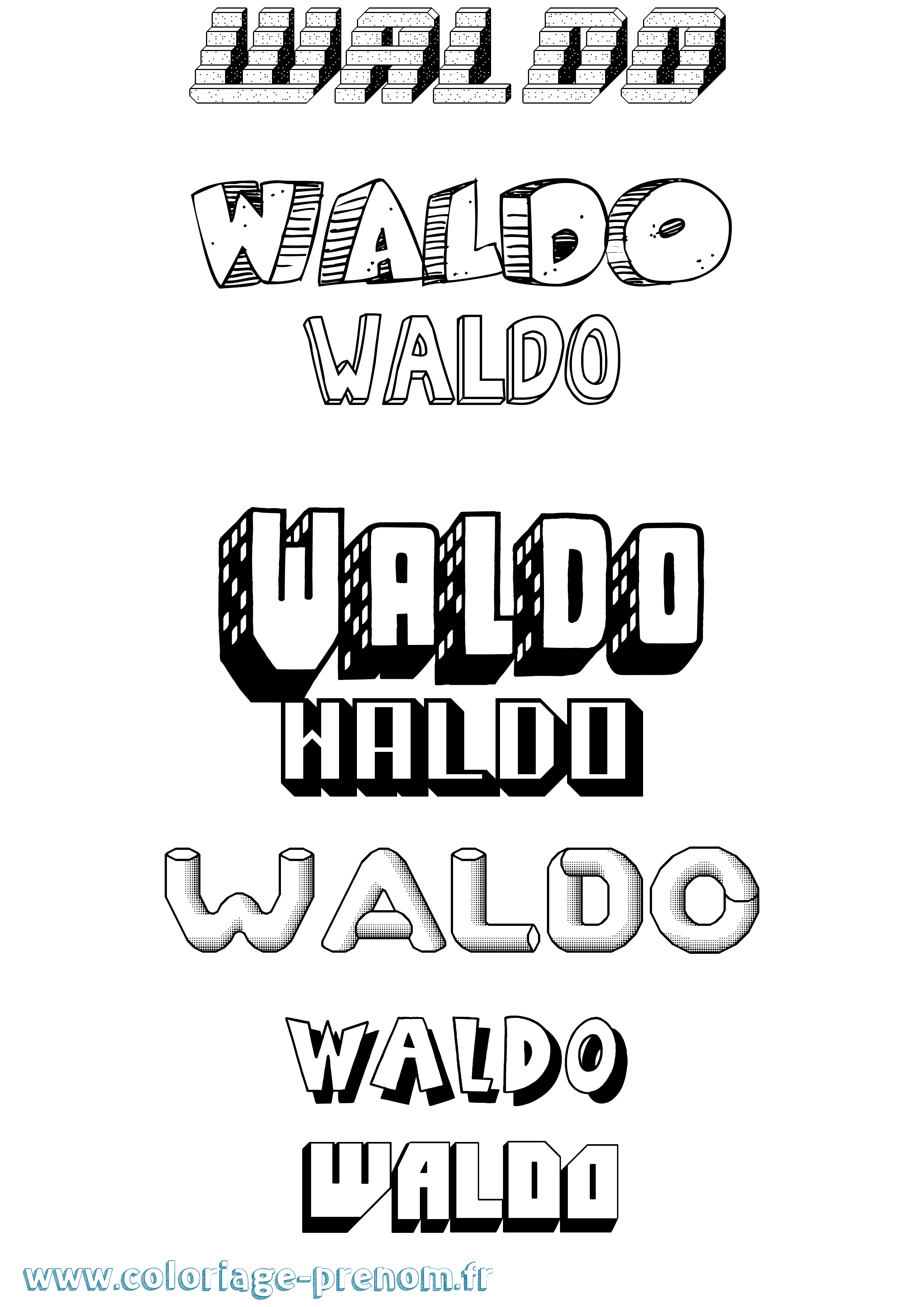 Coloriage prénom Waldo Effet 3D