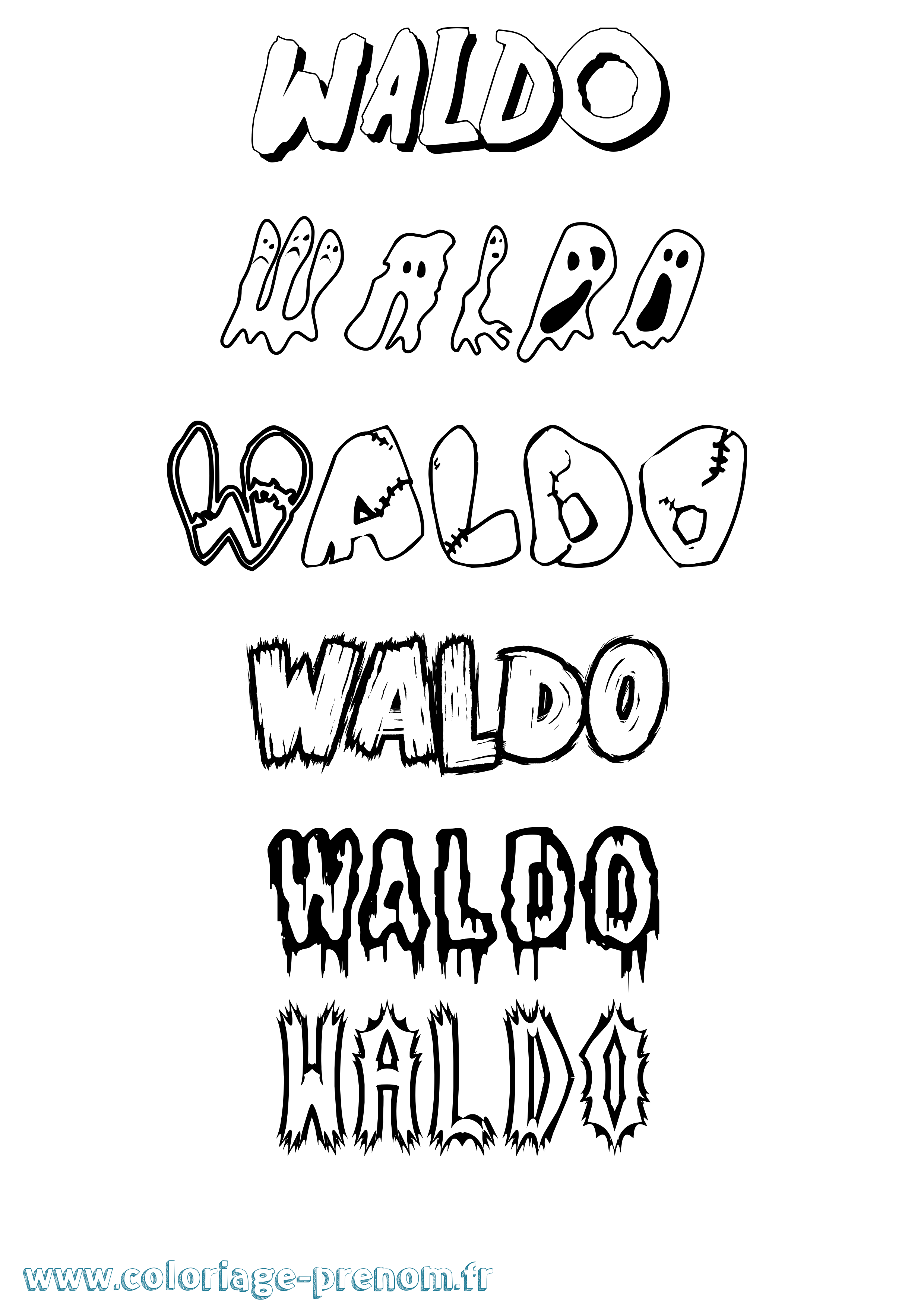 Coloriage prénom Waldo Frisson