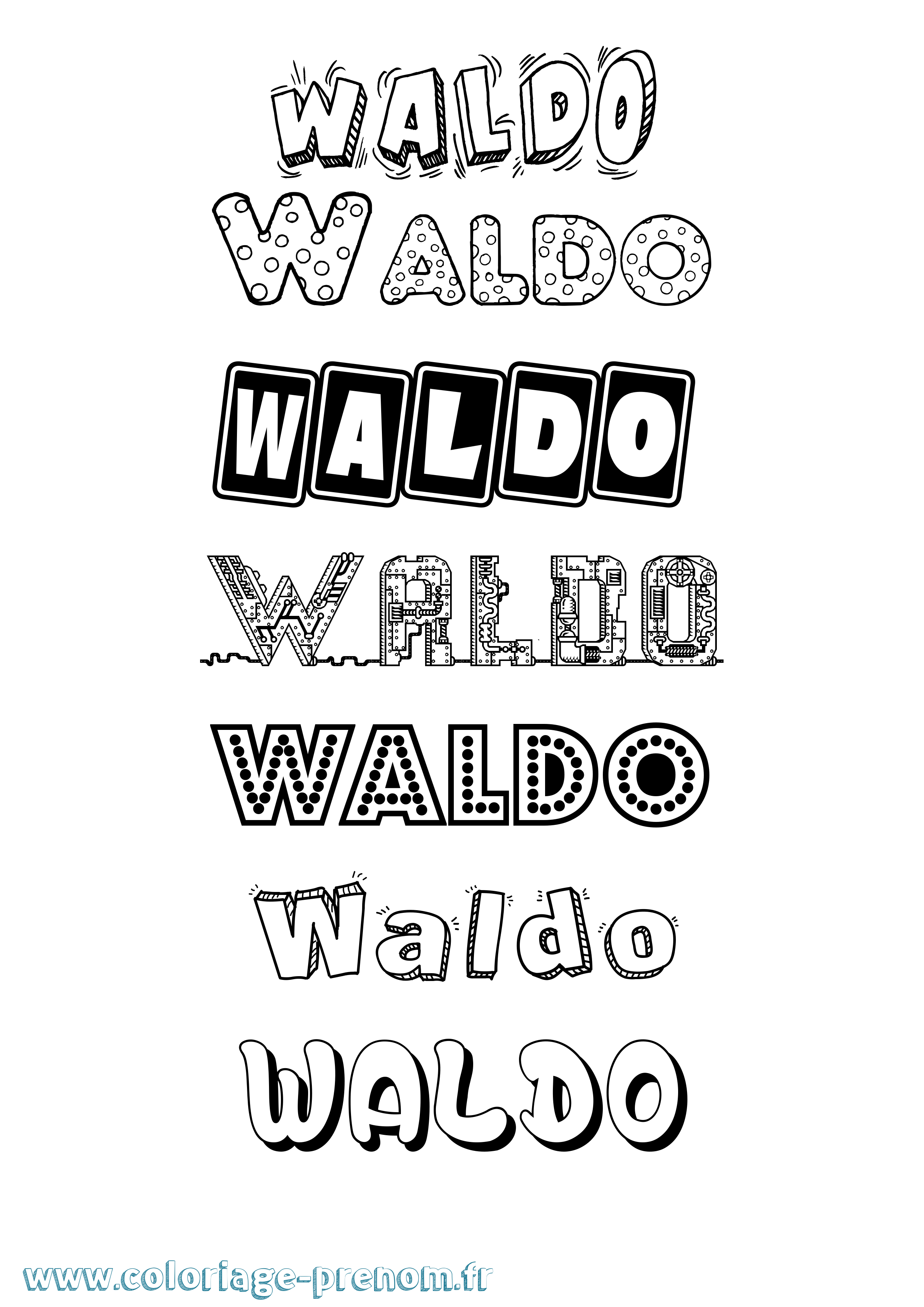 Coloriage prénom Waldo Fun