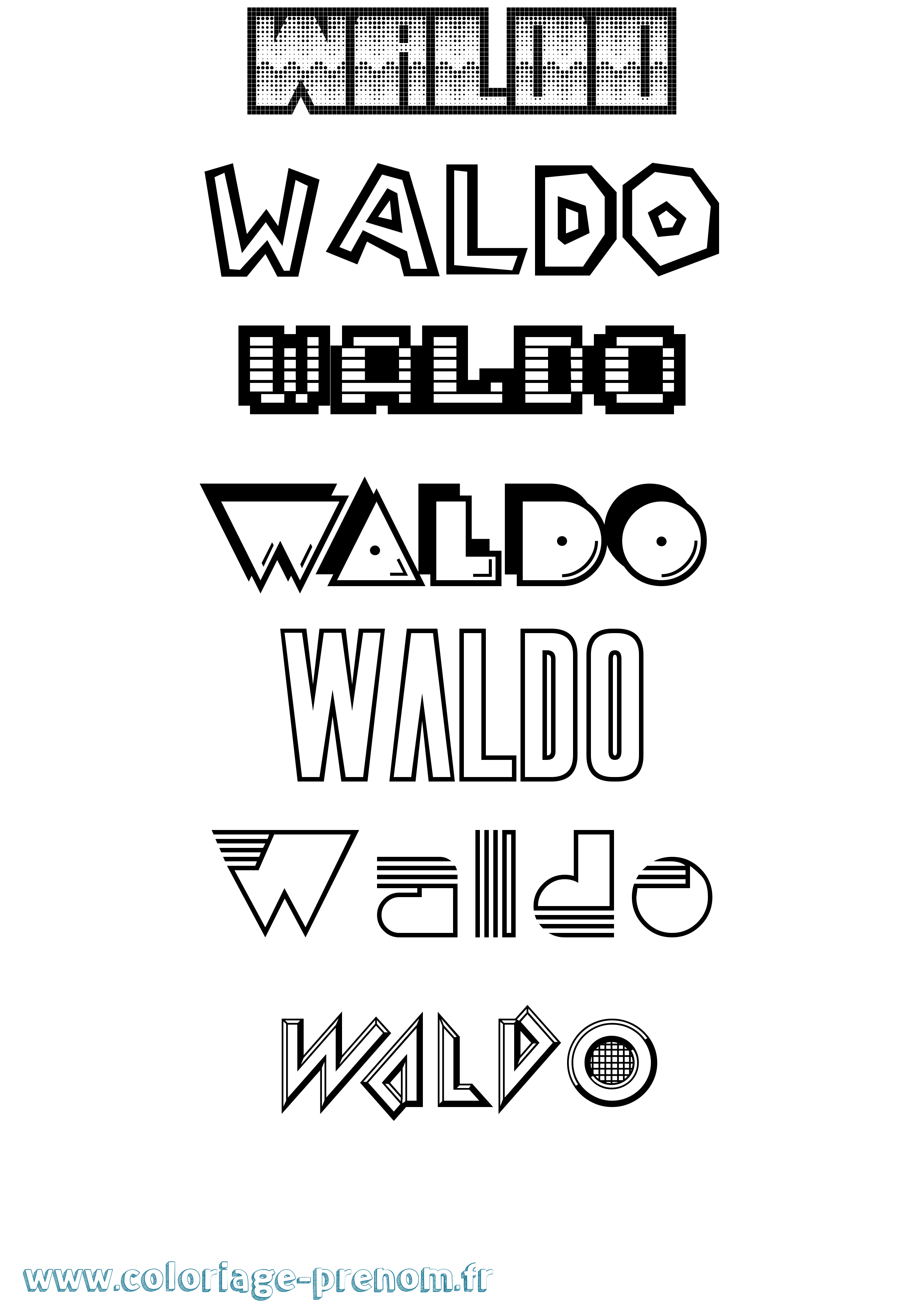 Coloriage prénom Waldo Jeux Vidéos