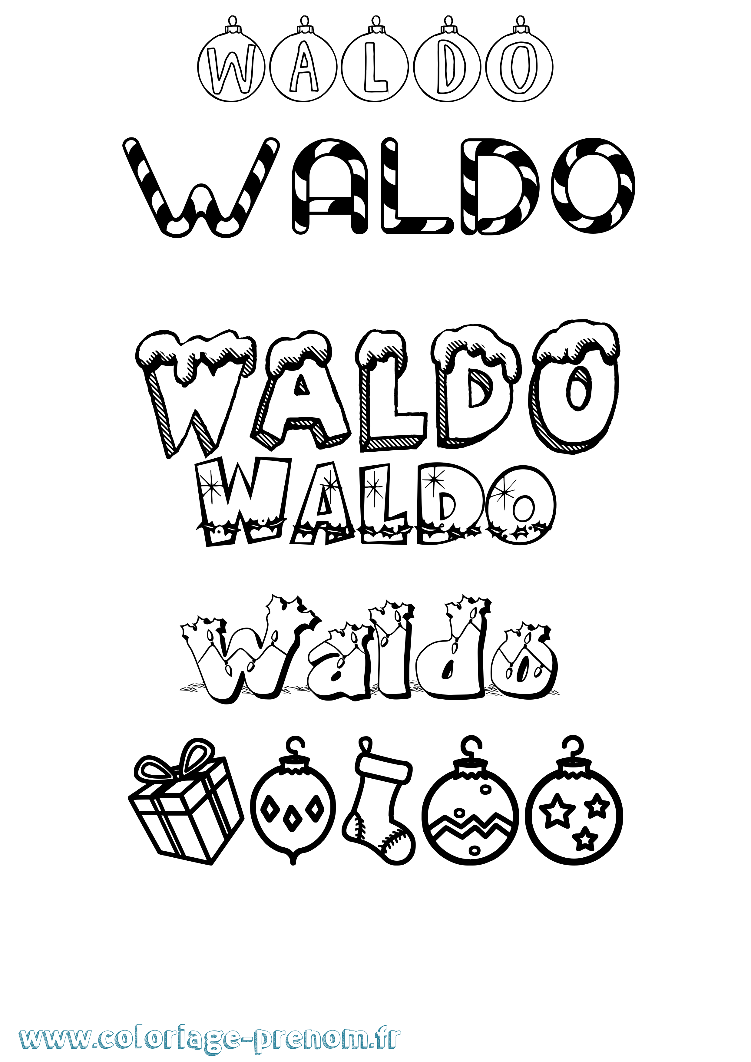 Coloriage prénom Waldo Noël