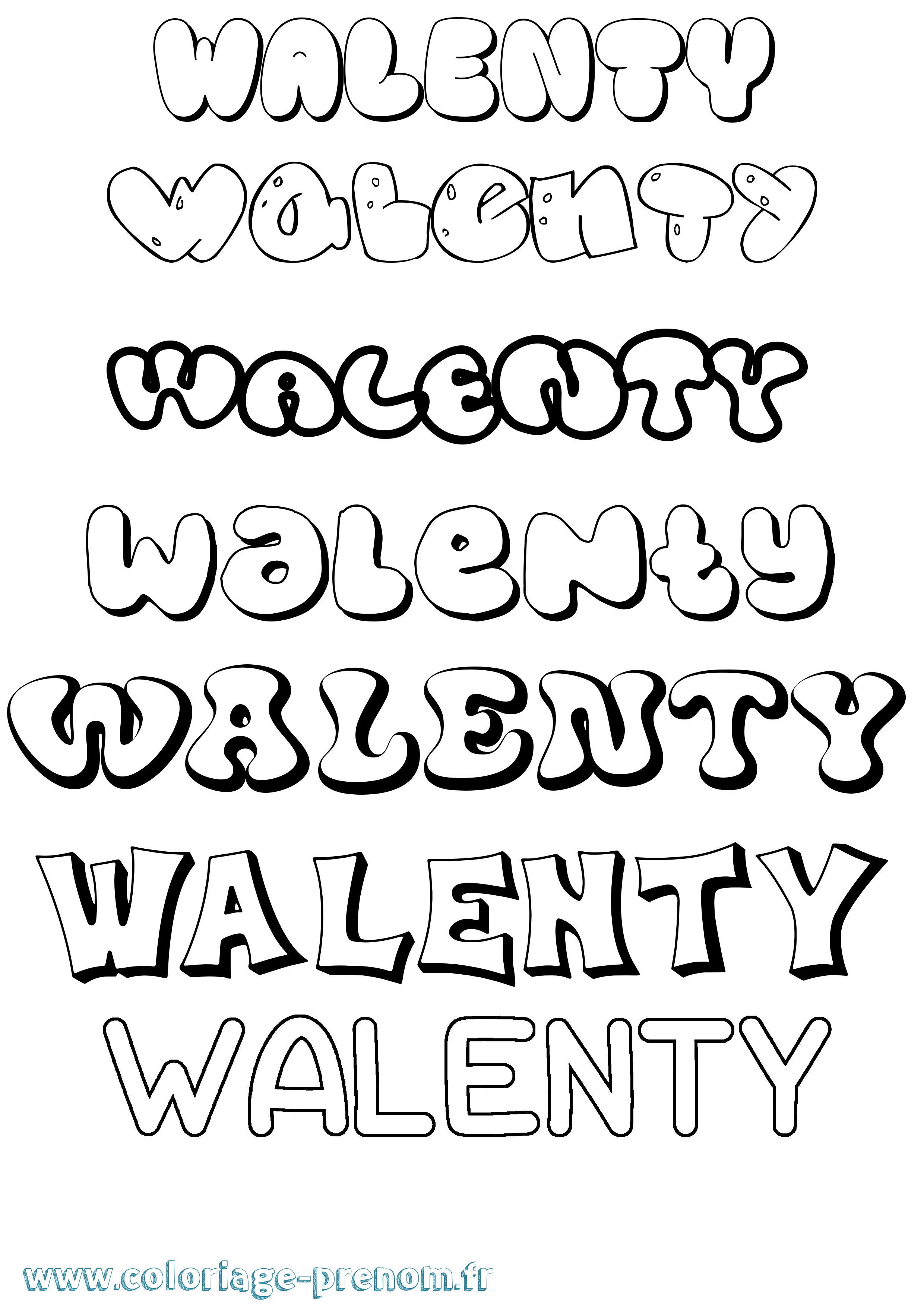 Coloriage prénom Walenty Bubble