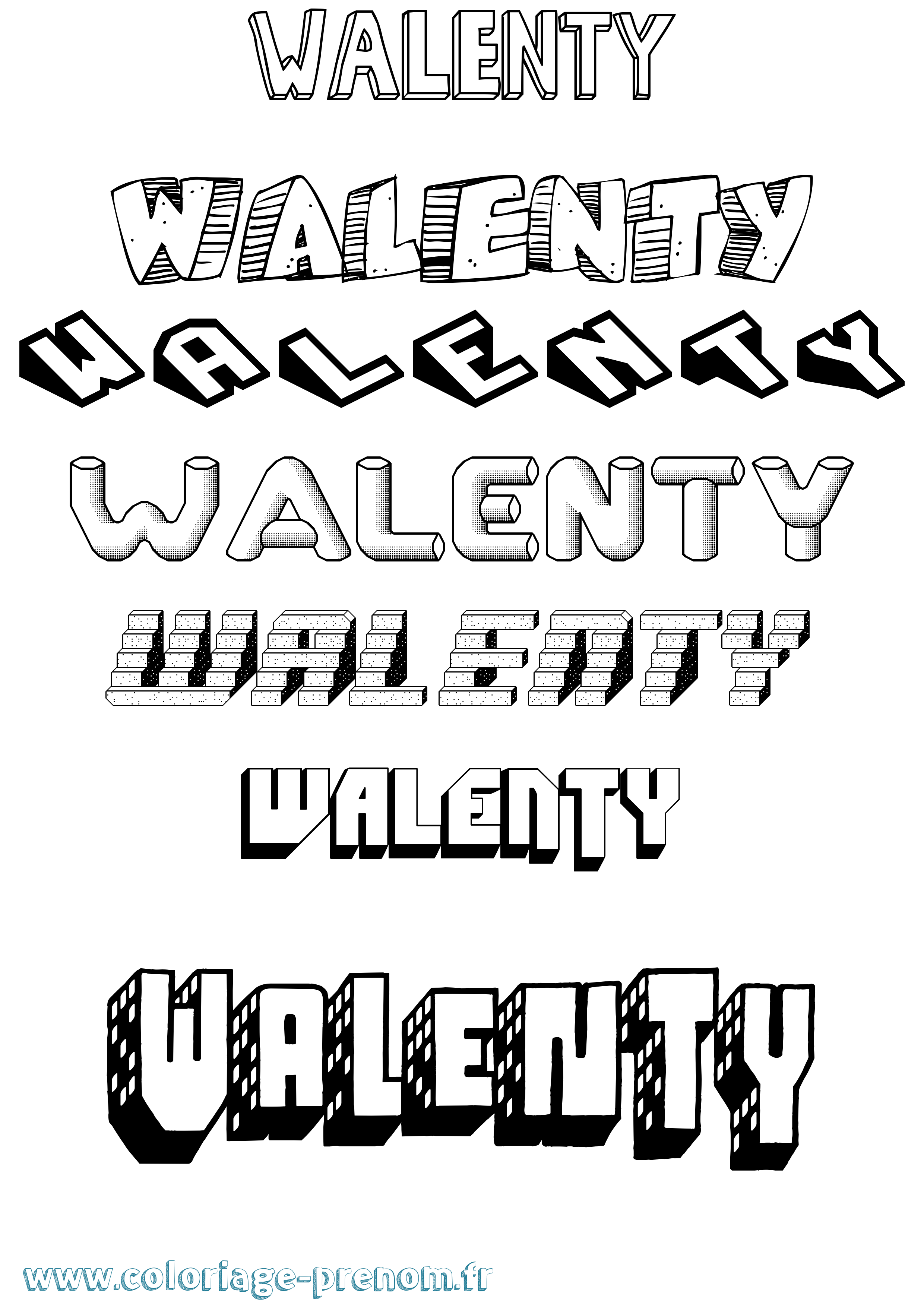 Coloriage prénom Walenty Effet 3D