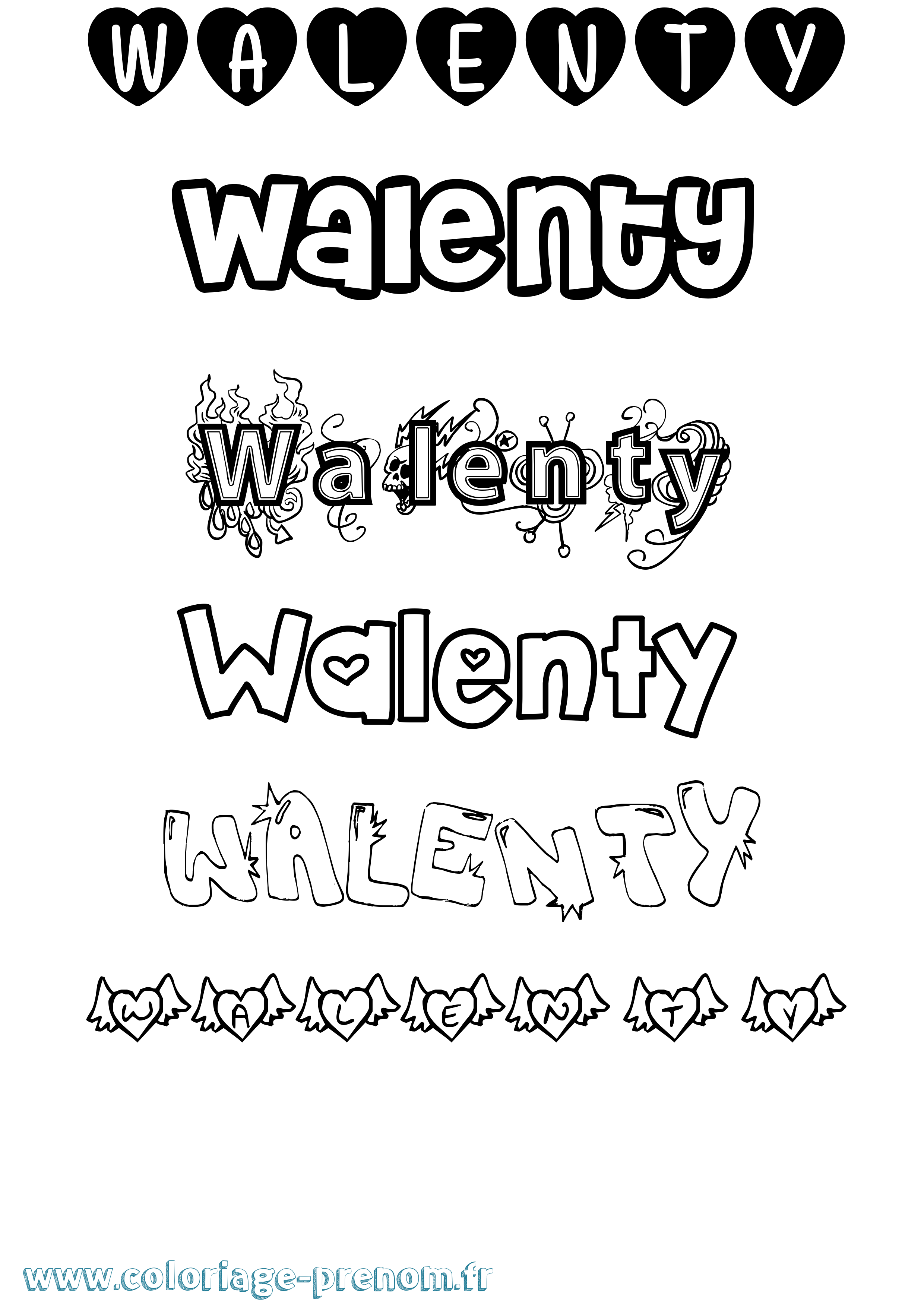 Coloriage prénom Walenty Girly