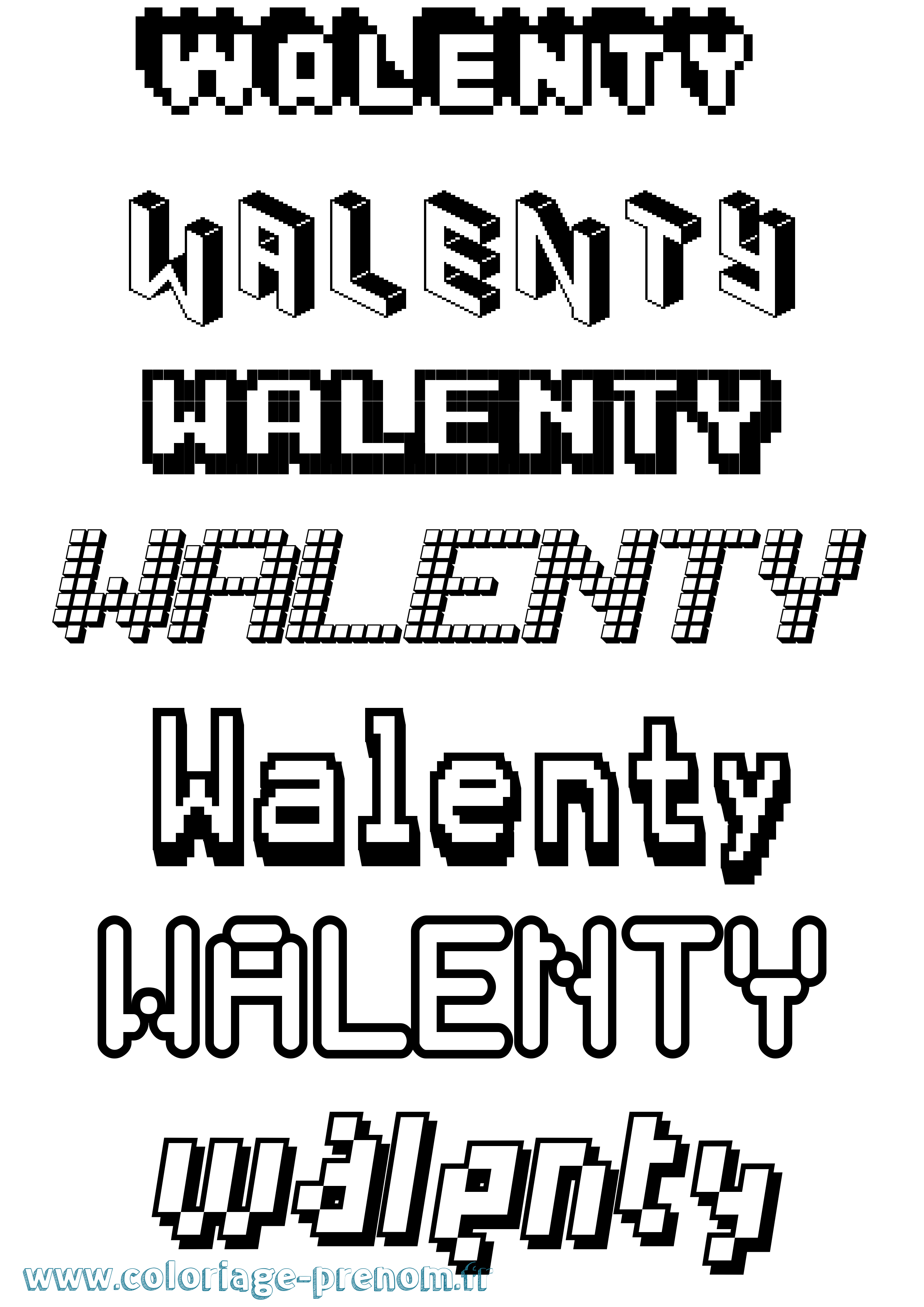 Coloriage prénom Walenty Pixel