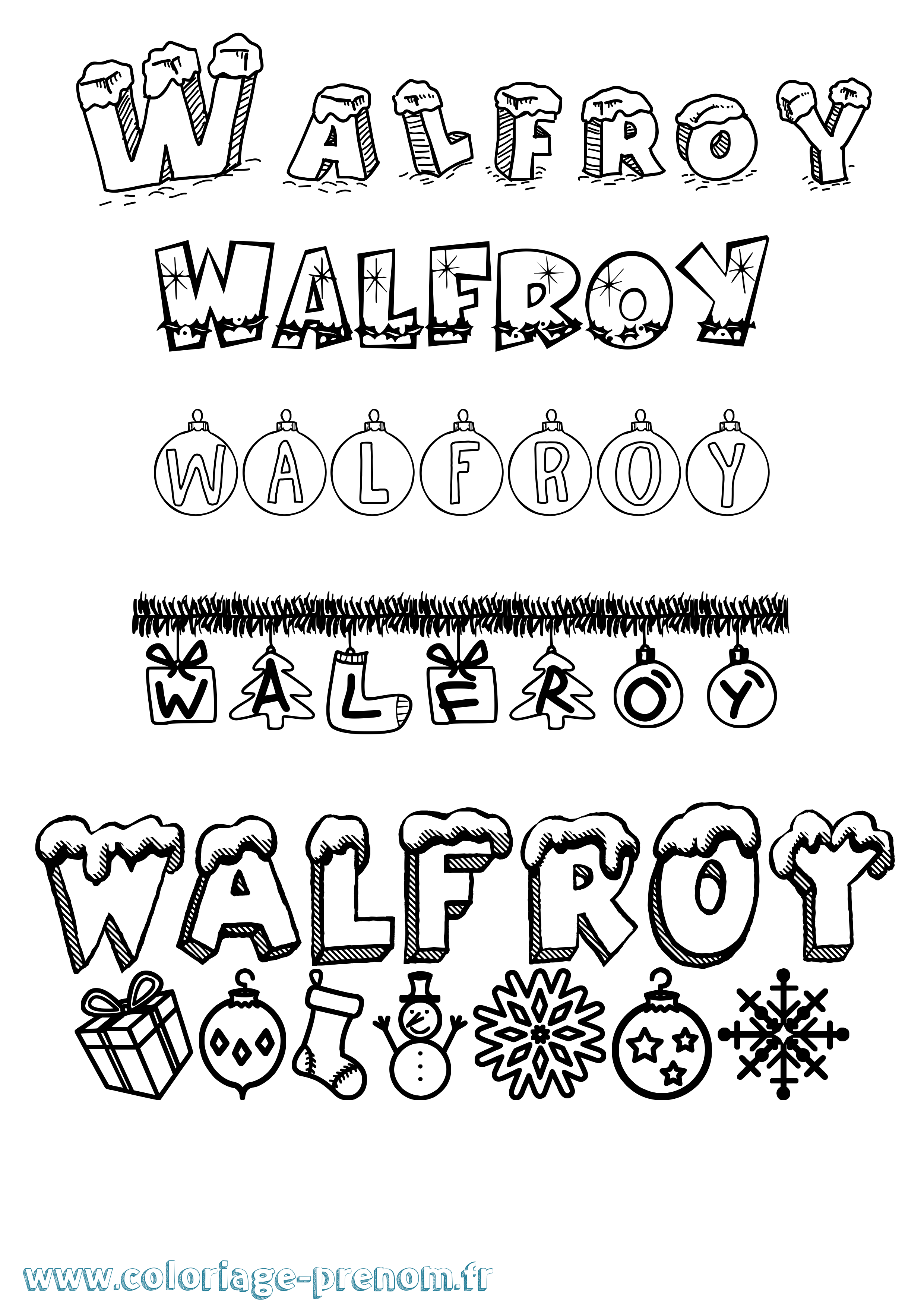 Coloriage Walfroy Noël Coloriage prénom Walfroy Noël