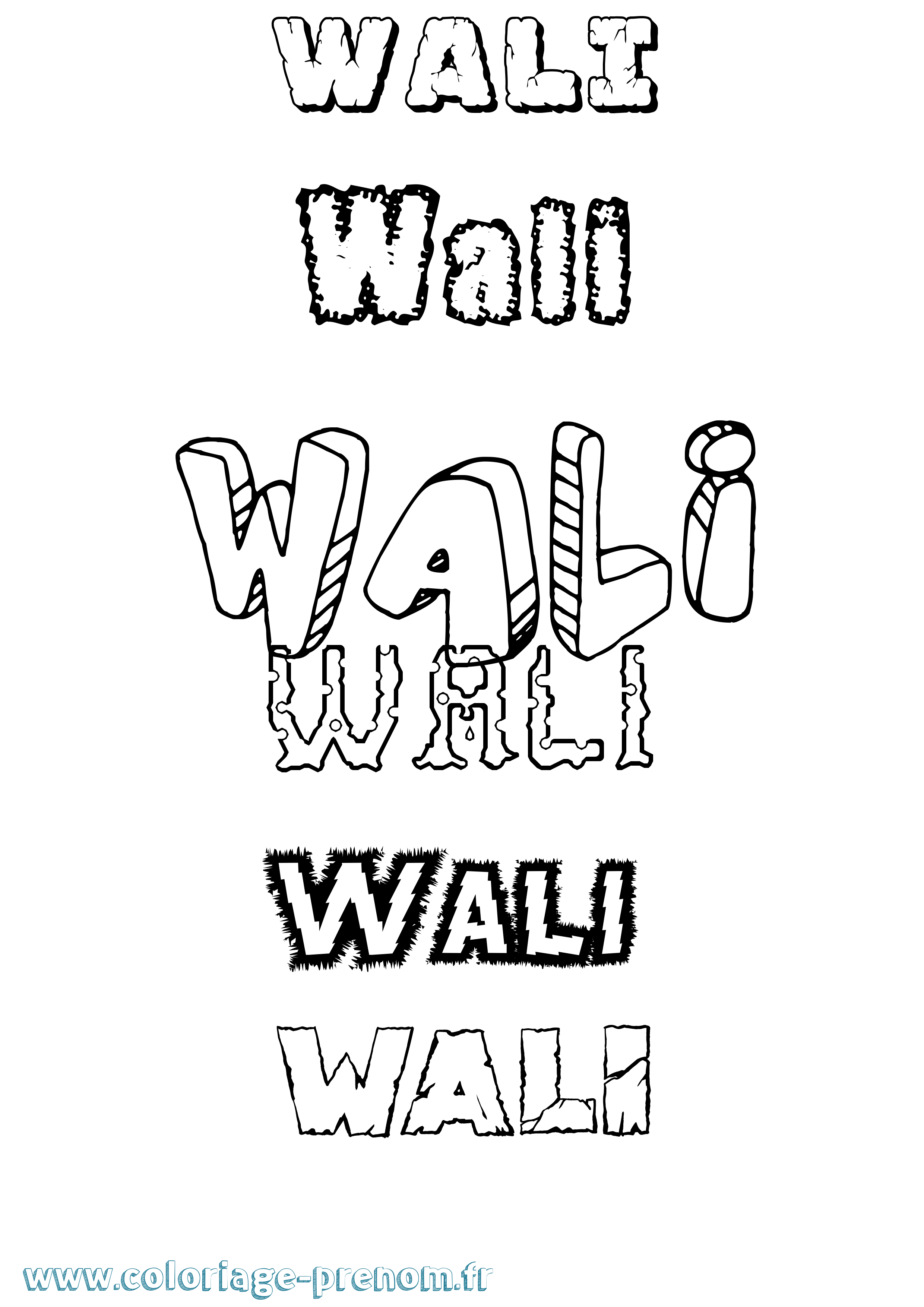 Coloriage prénom Wali Destructuré