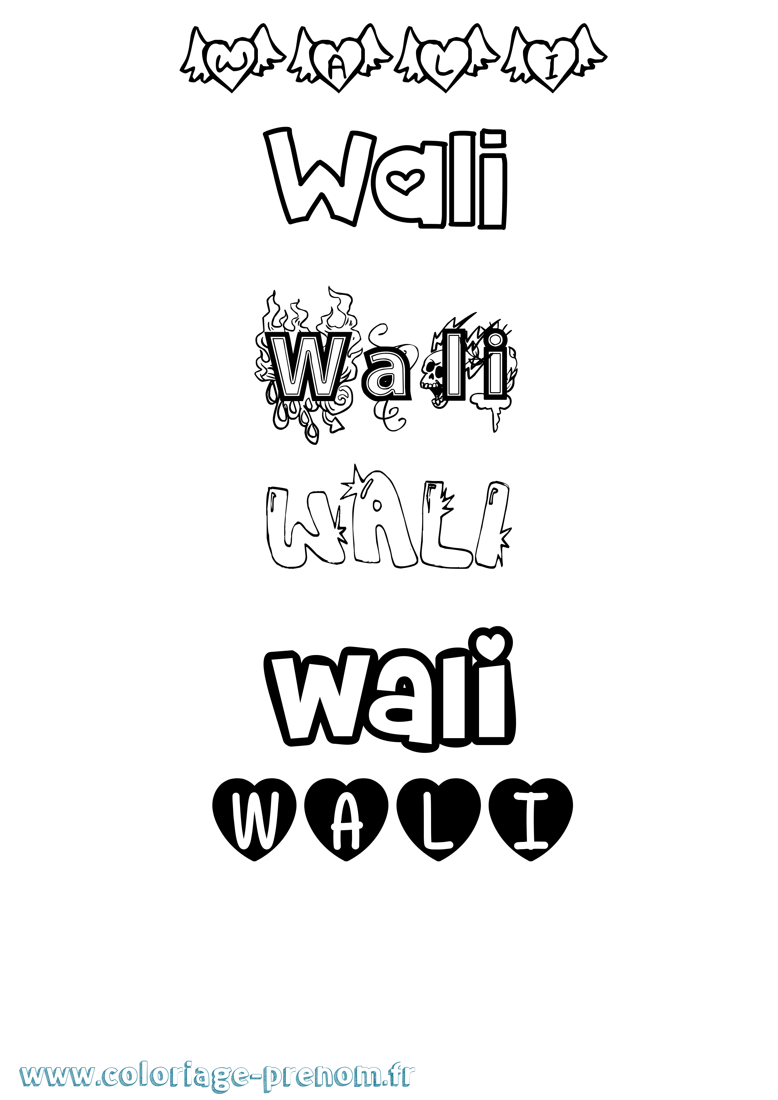Coloriage Wali Girly Coloriage prénom Wali Girly