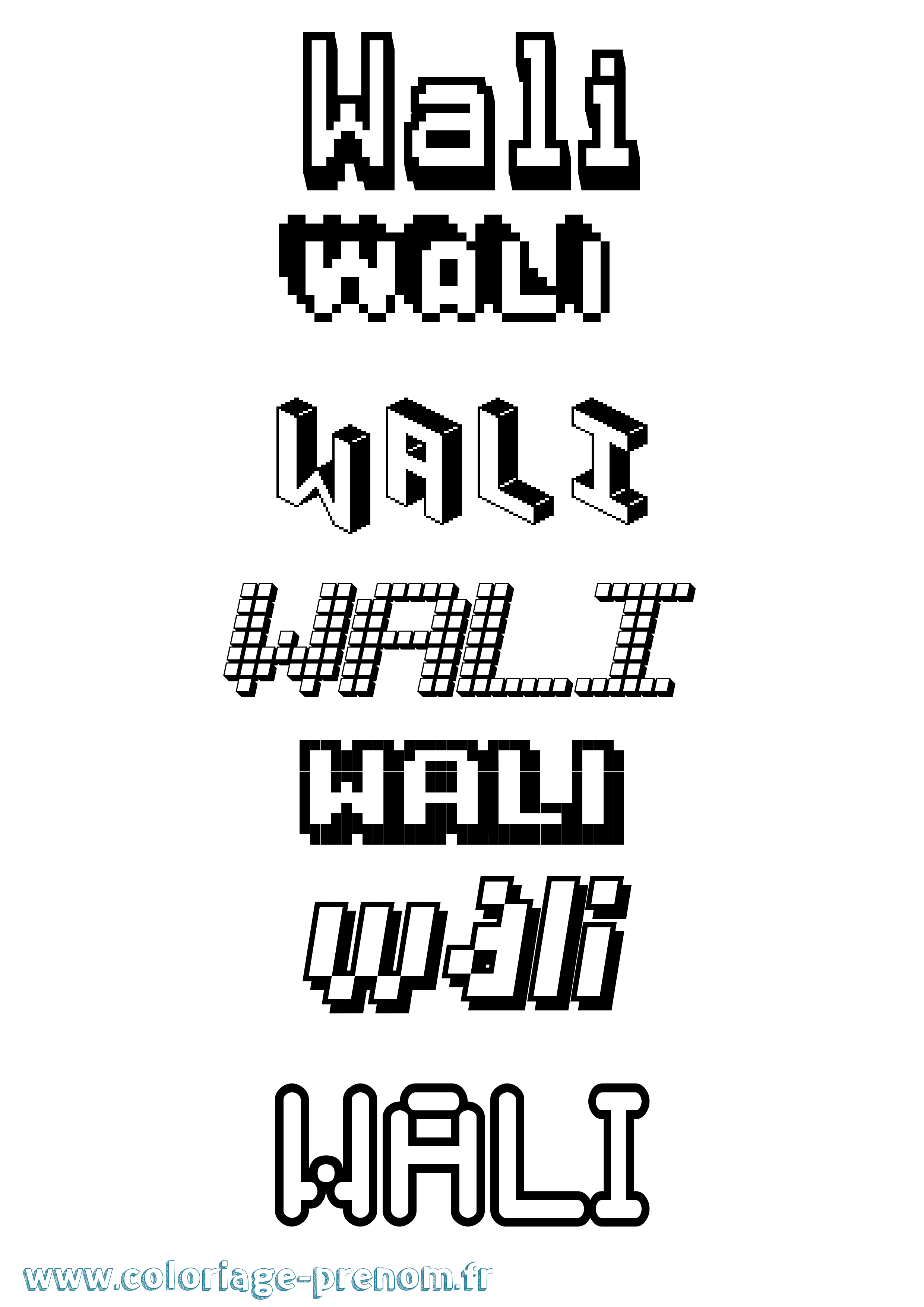 Coloriage prénom Wali Pixel