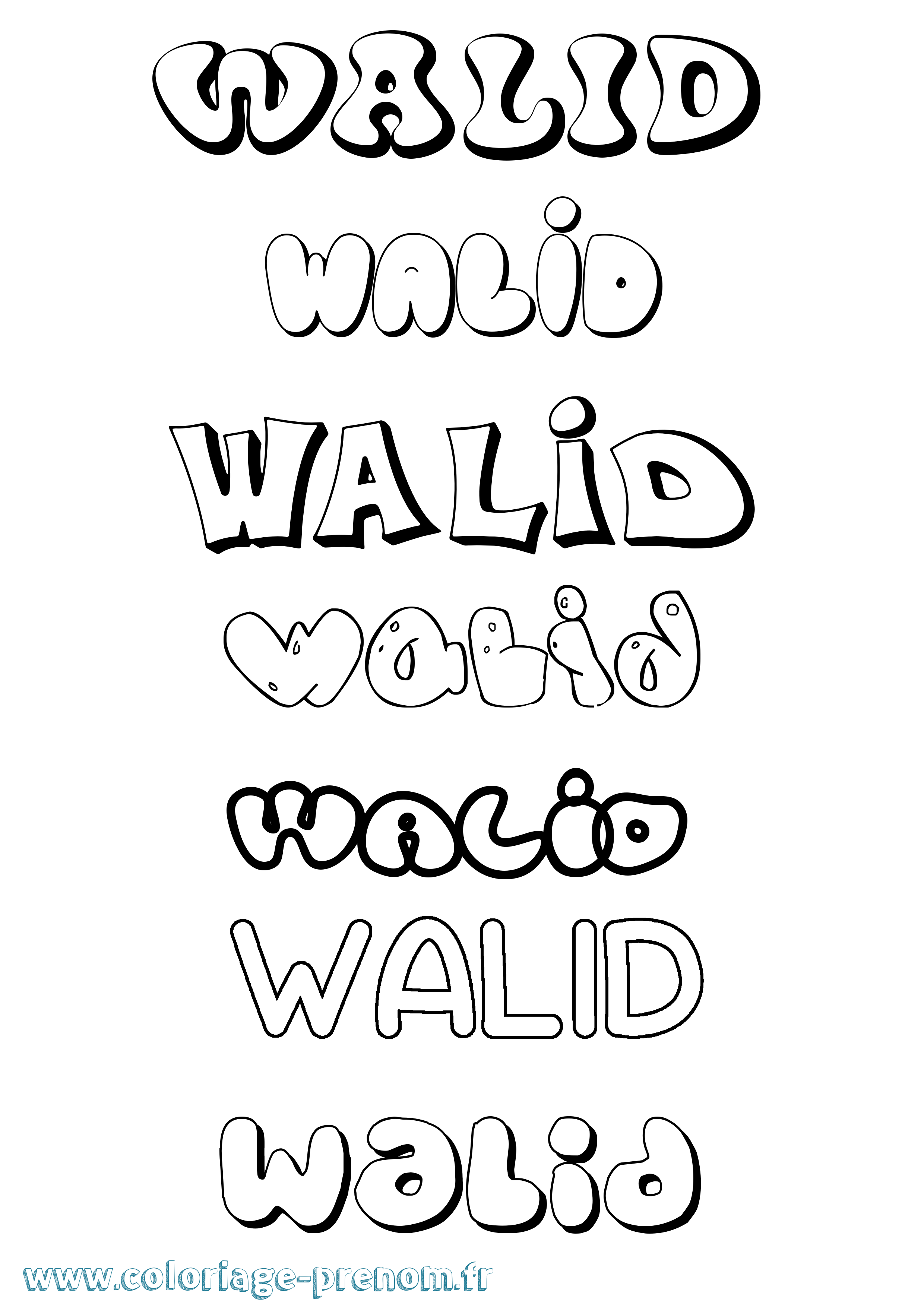 Coloriage prénom Walid Bubble