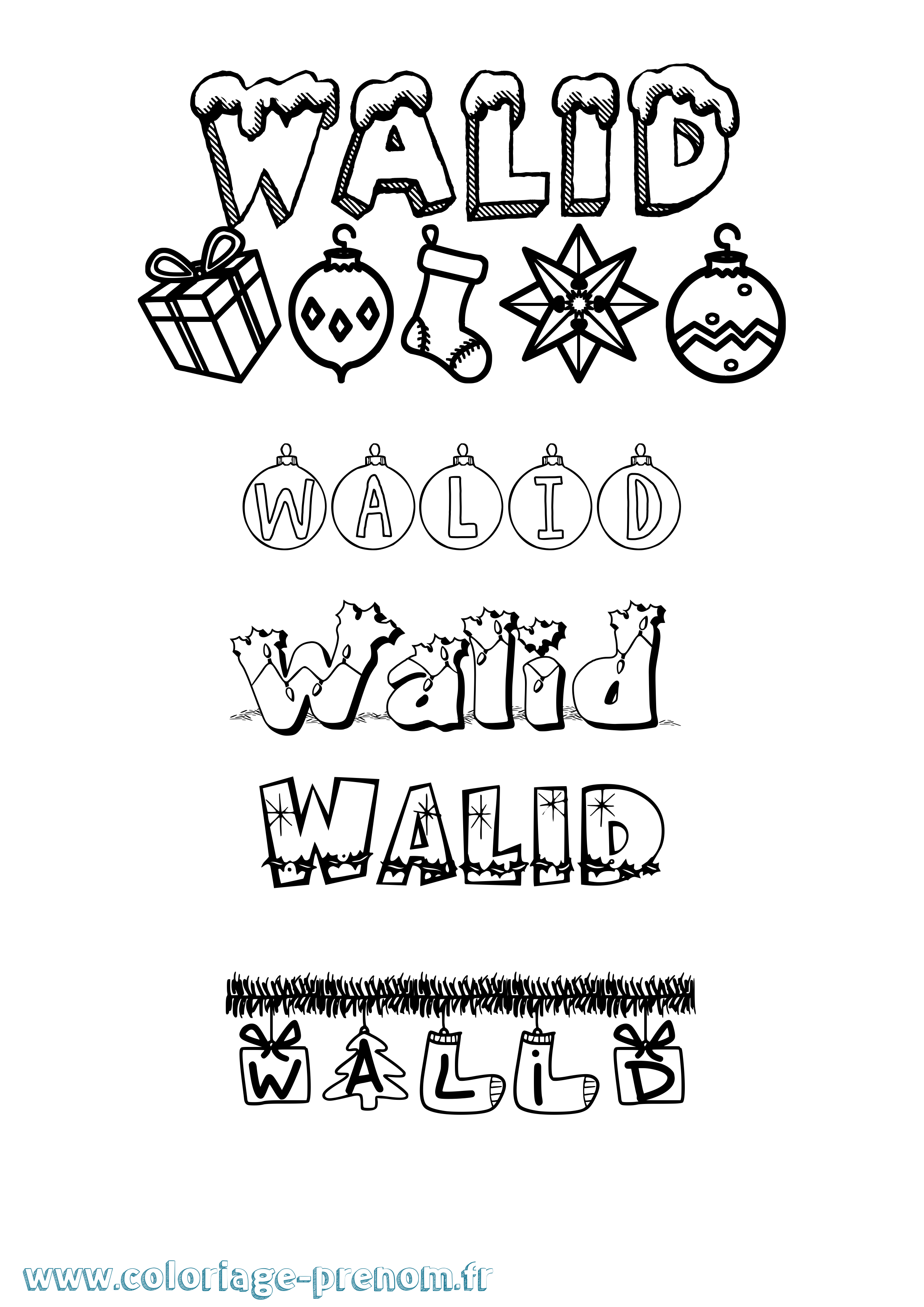 Coloriage prénom Walid Noël