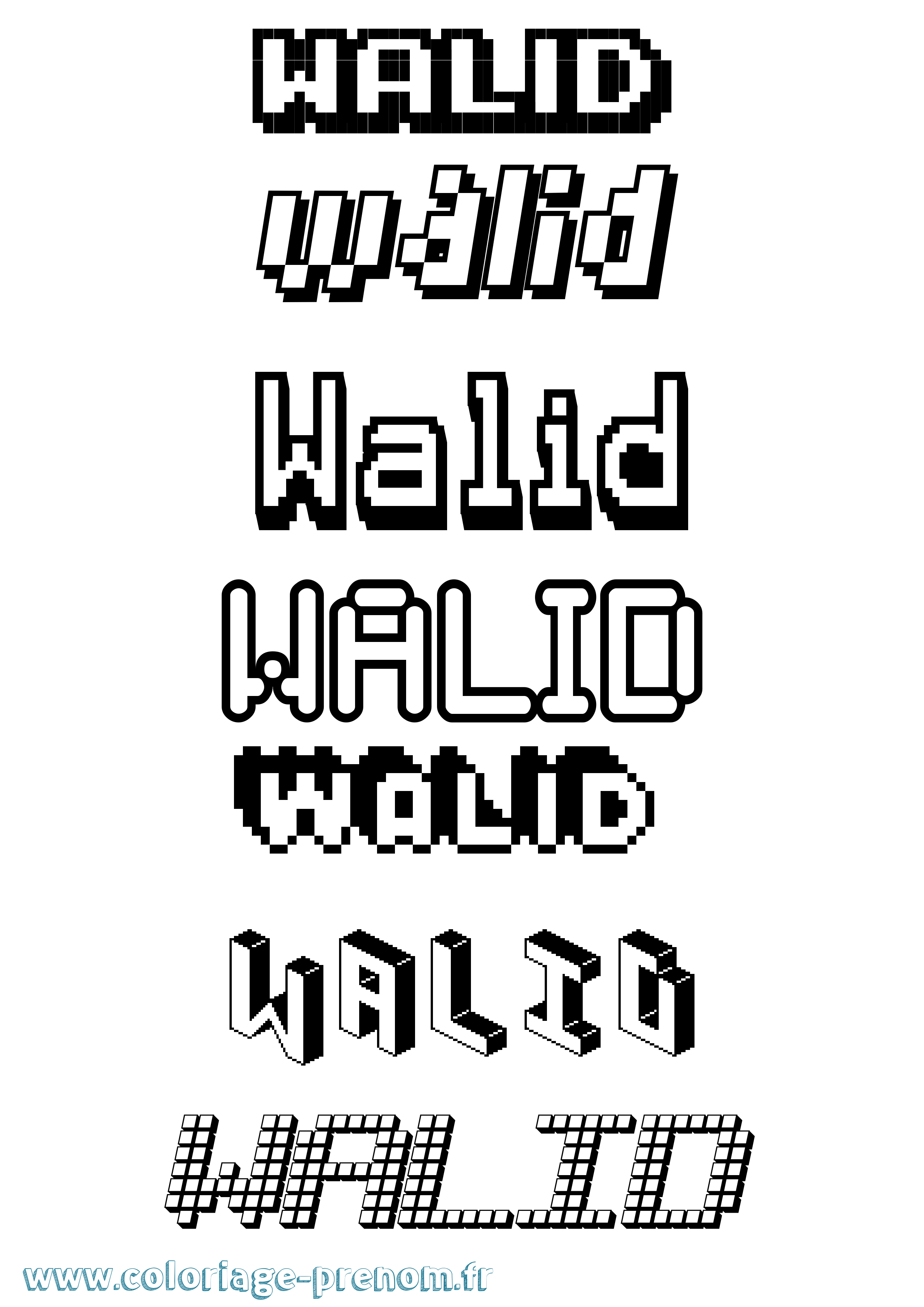 Coloriage prénom Walid Pixel