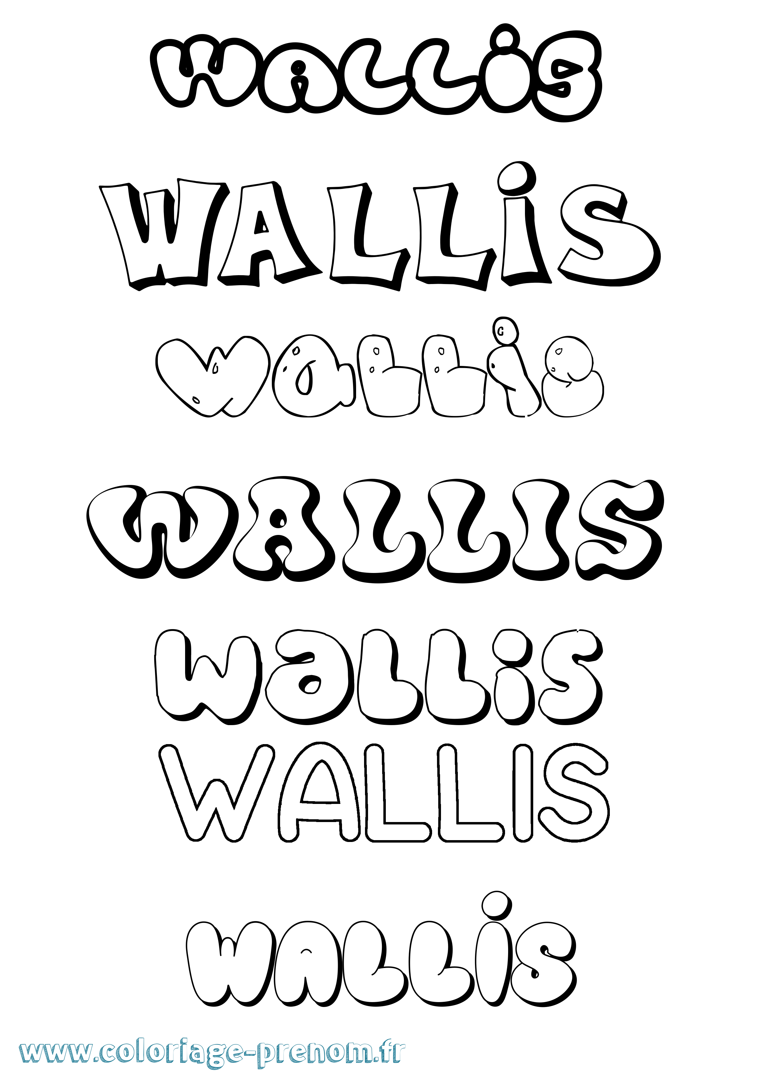 Coloriage prénom Wallis Bubble