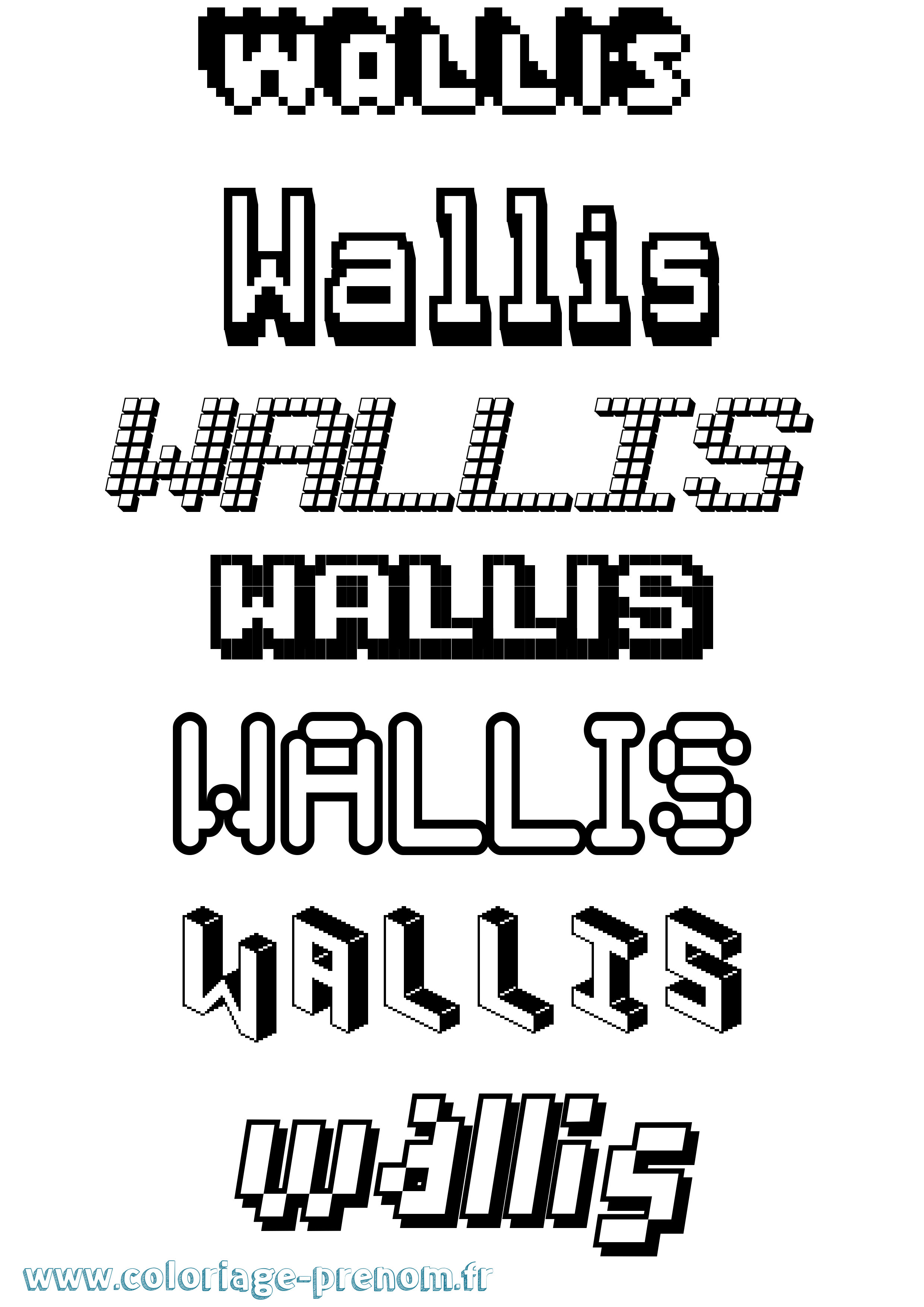 Coloriage prénom Wallis Pixel