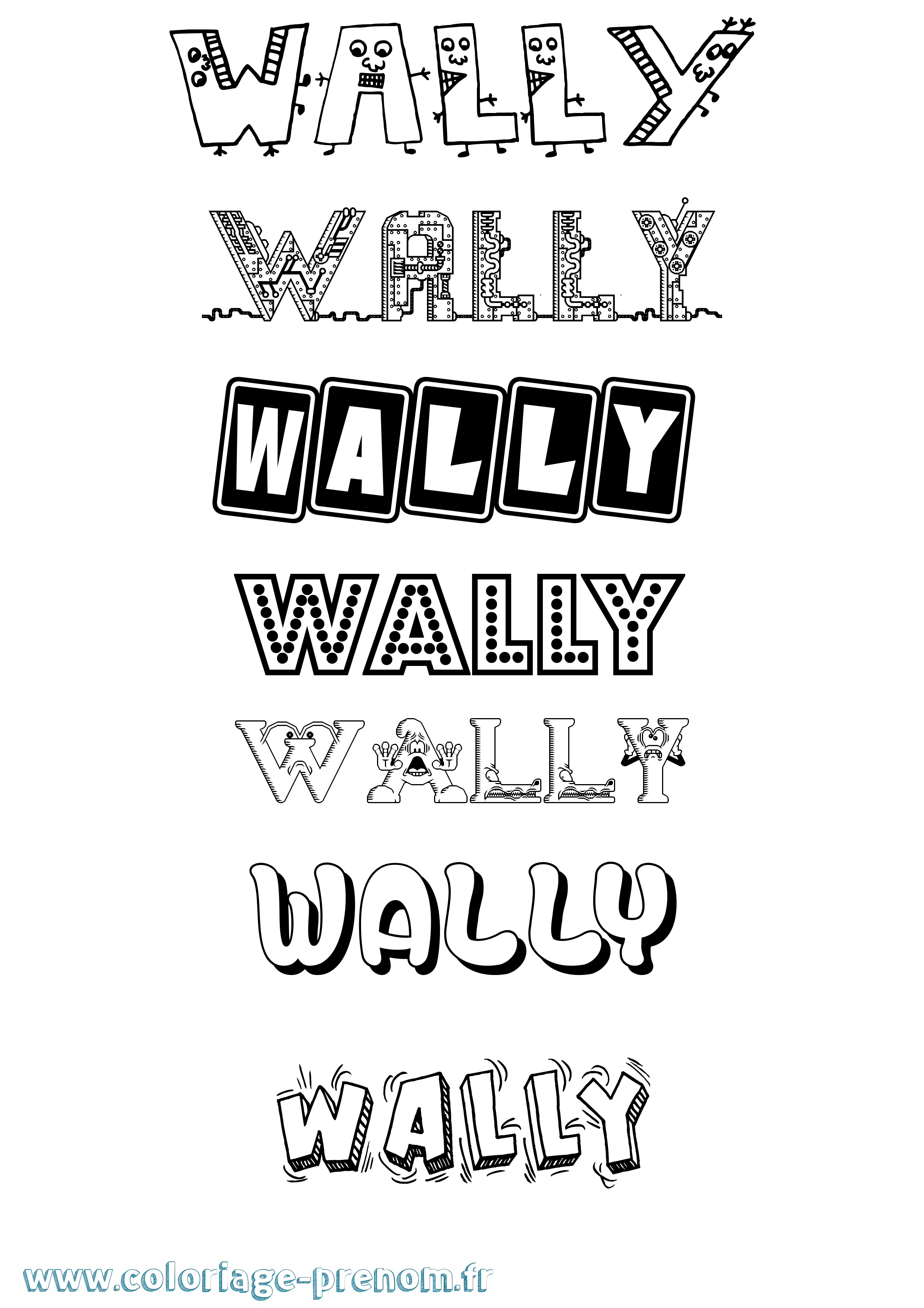 Coloriage Wally Fun Coloriage prénom Wally Fun