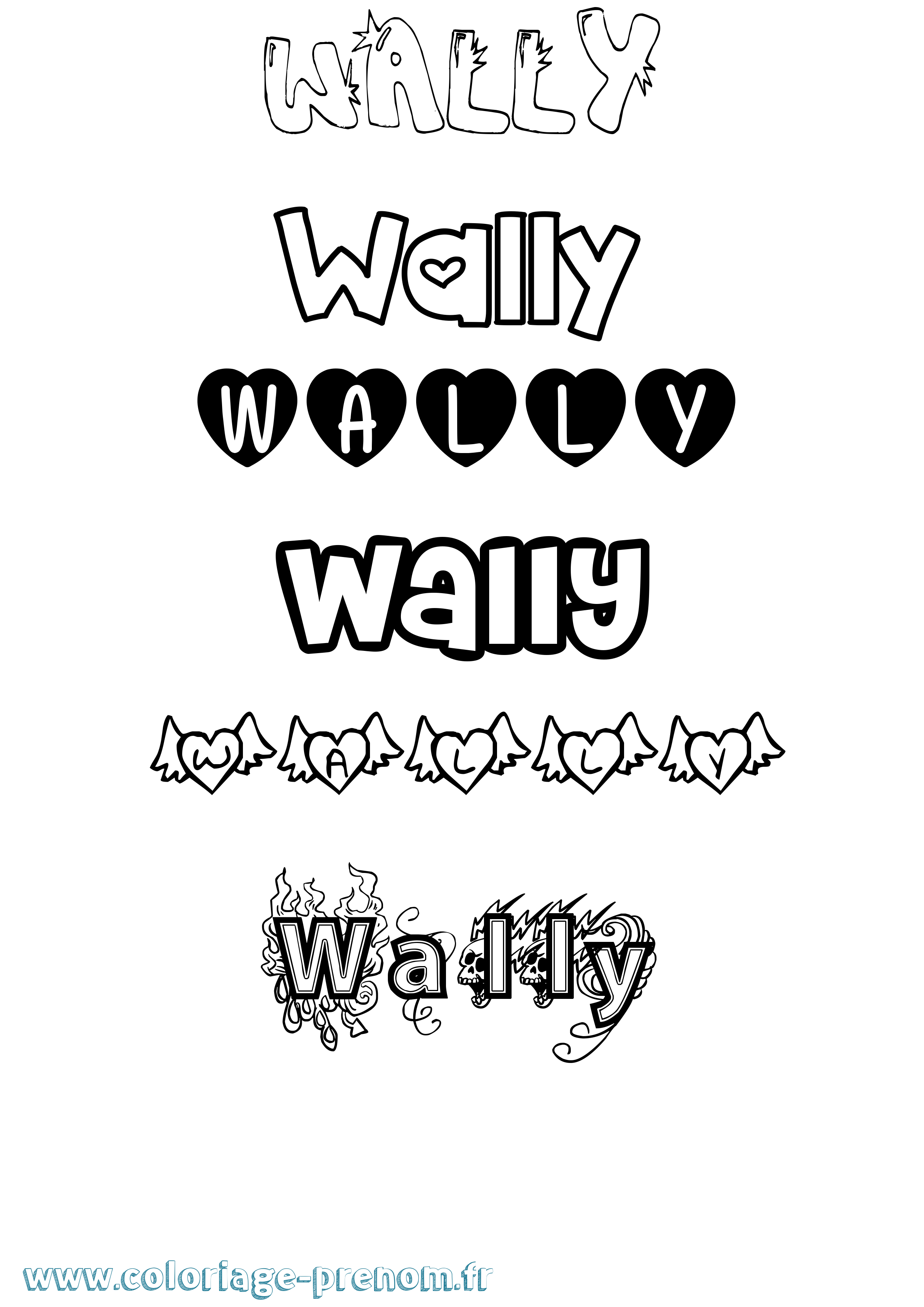 Coloriage Wally Girly Coloriage prénom Wally Girly