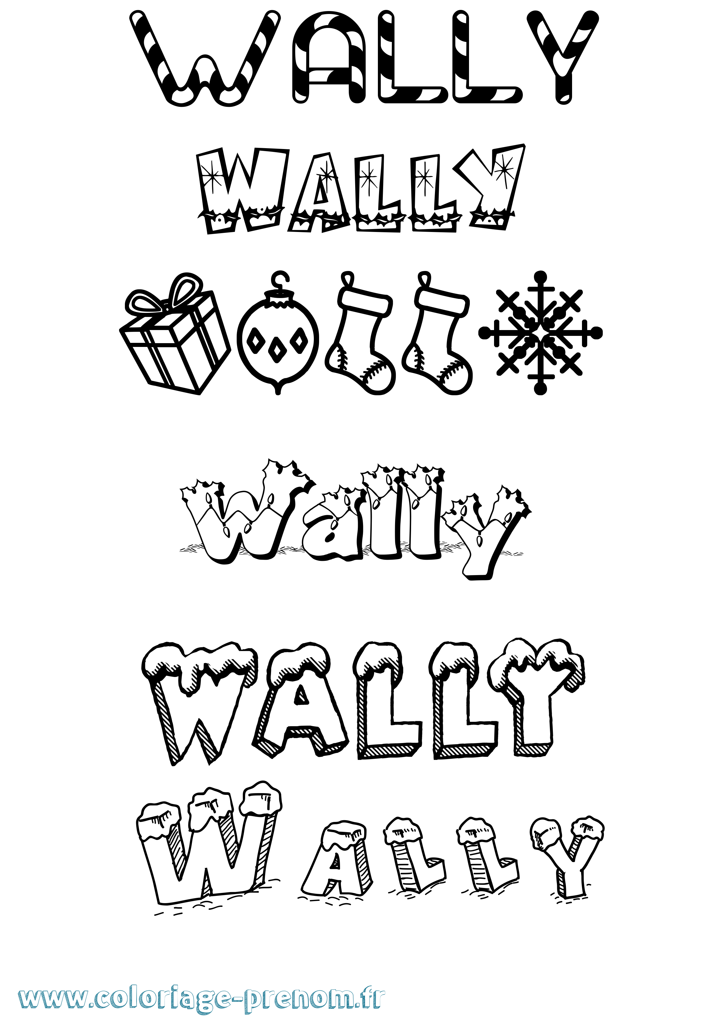 Coloriage prénom Wally Noël