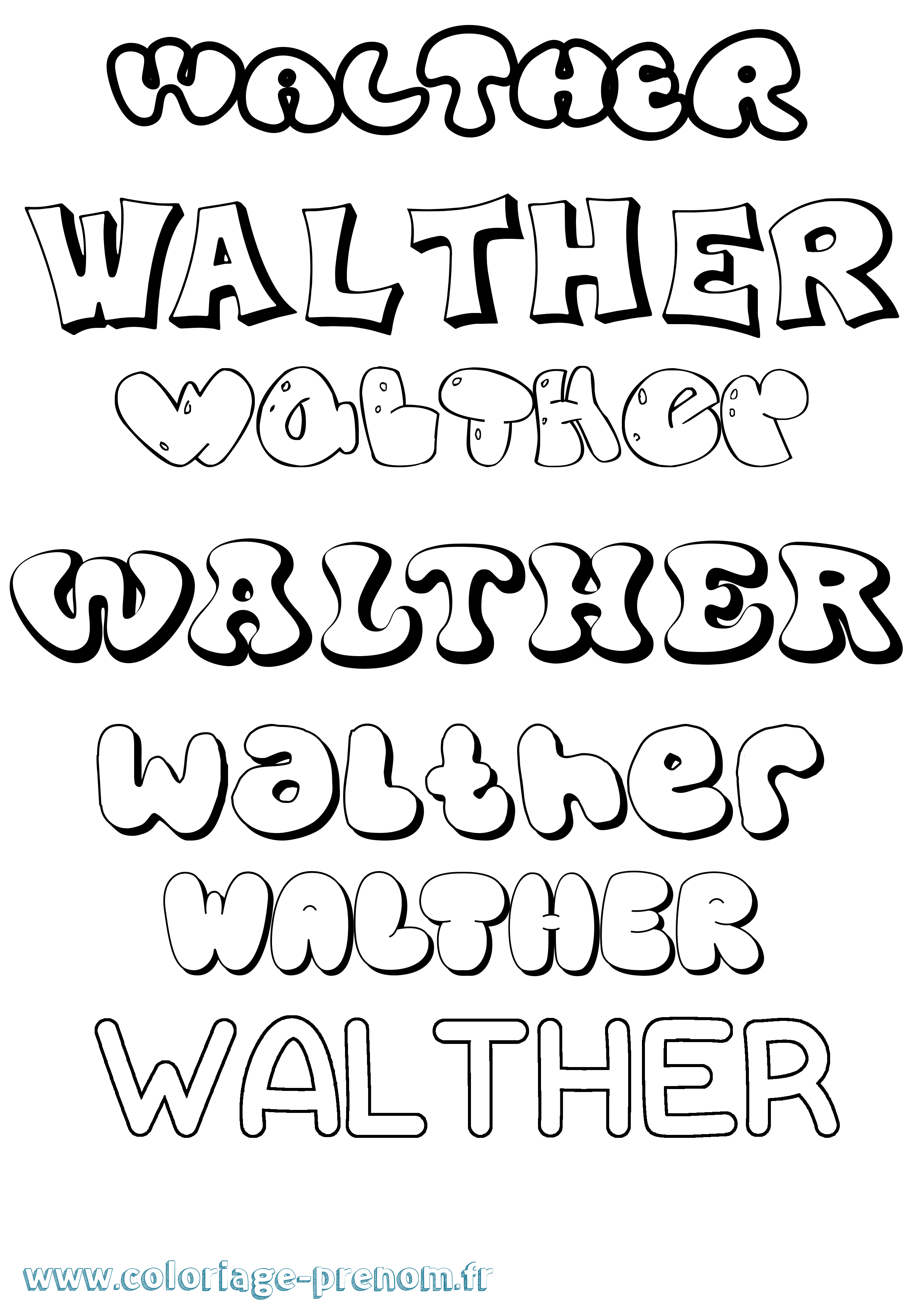 Coloriage prénom Walther Bubble