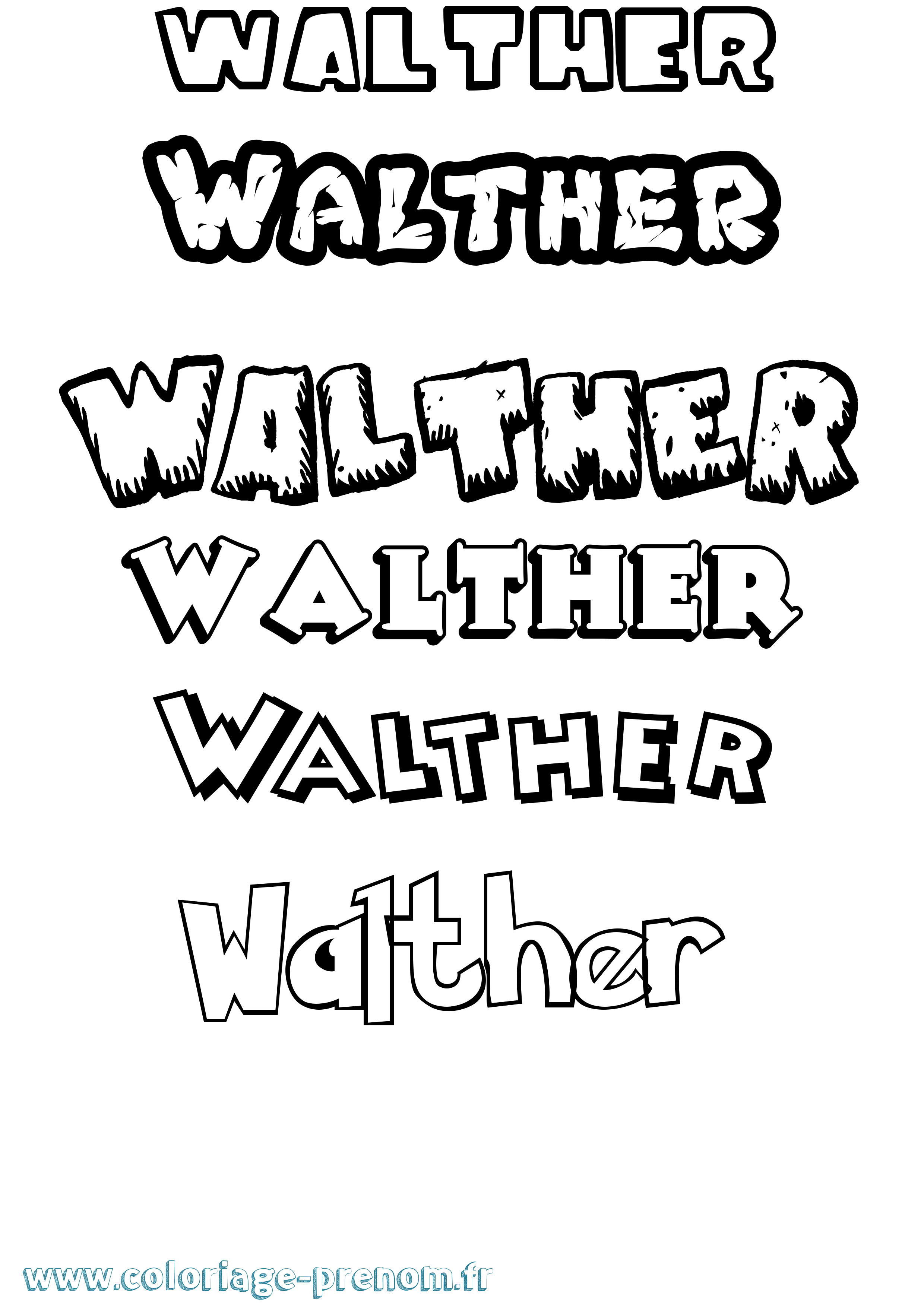 Coloriage Walther Dessin Animé Coloriage prénom Walther Dessin Animé