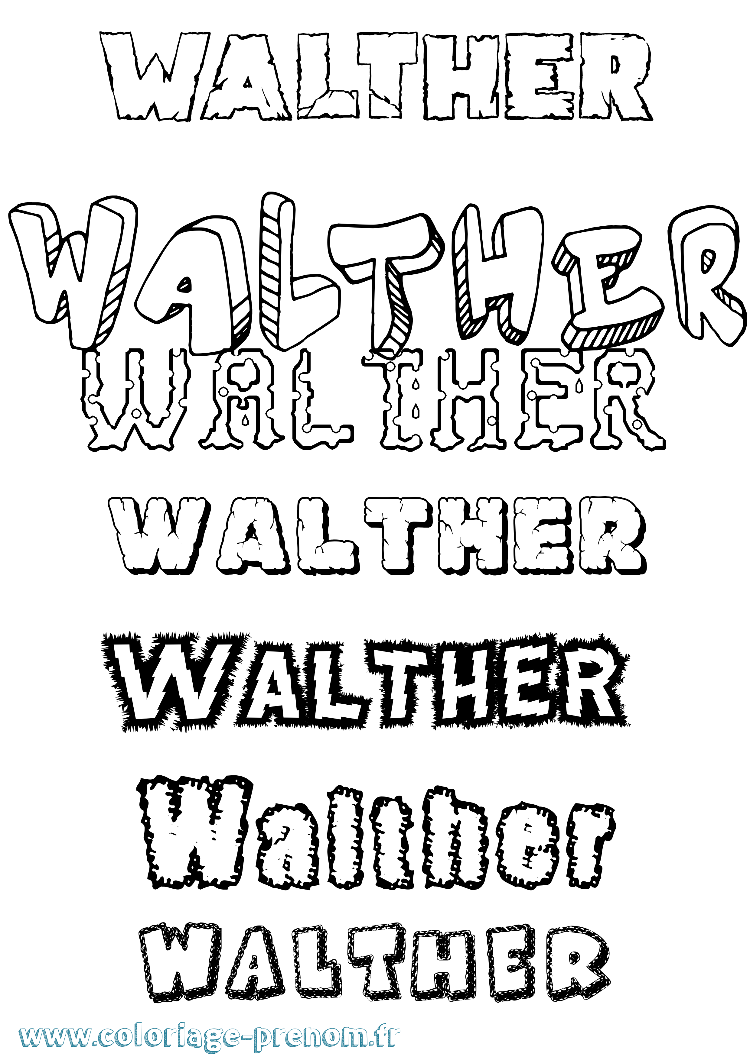 Coloriage prénom Walther Destructuré