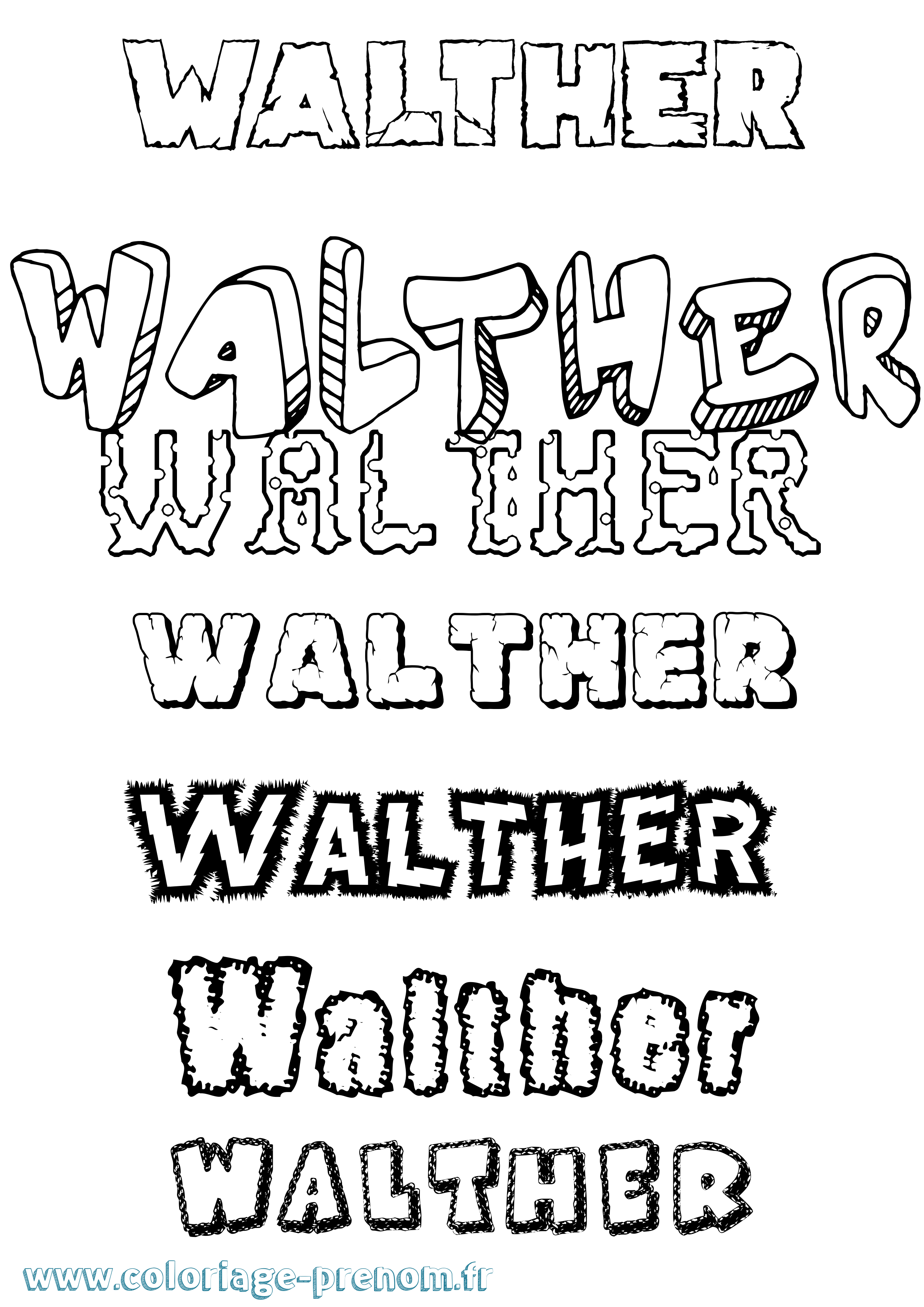 Coloriage Walther Destructuré Coloriage prénom Walther Destructuré