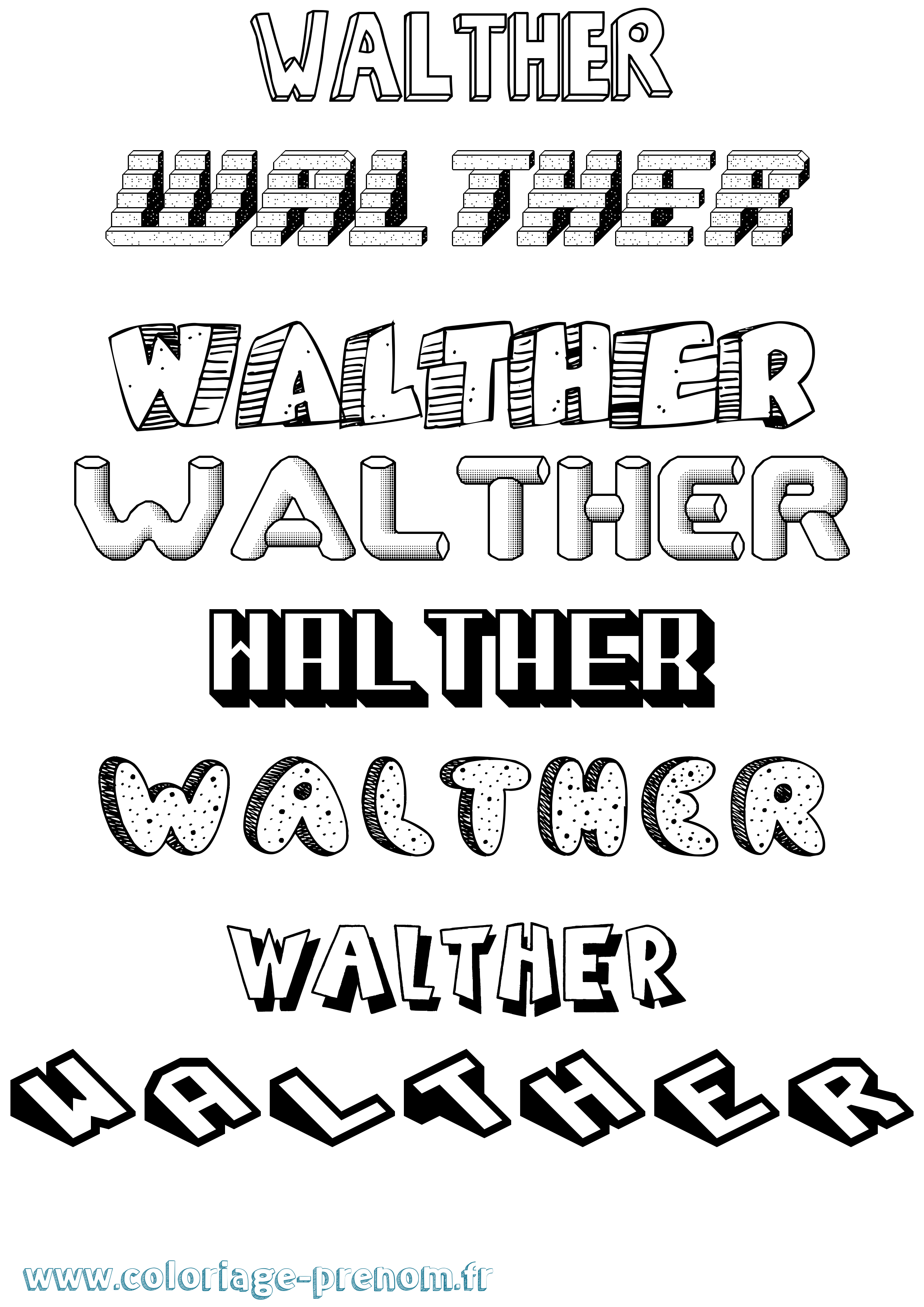 Coloriage Walther Effet 3D Coloriage prénom Walther Effet 3D