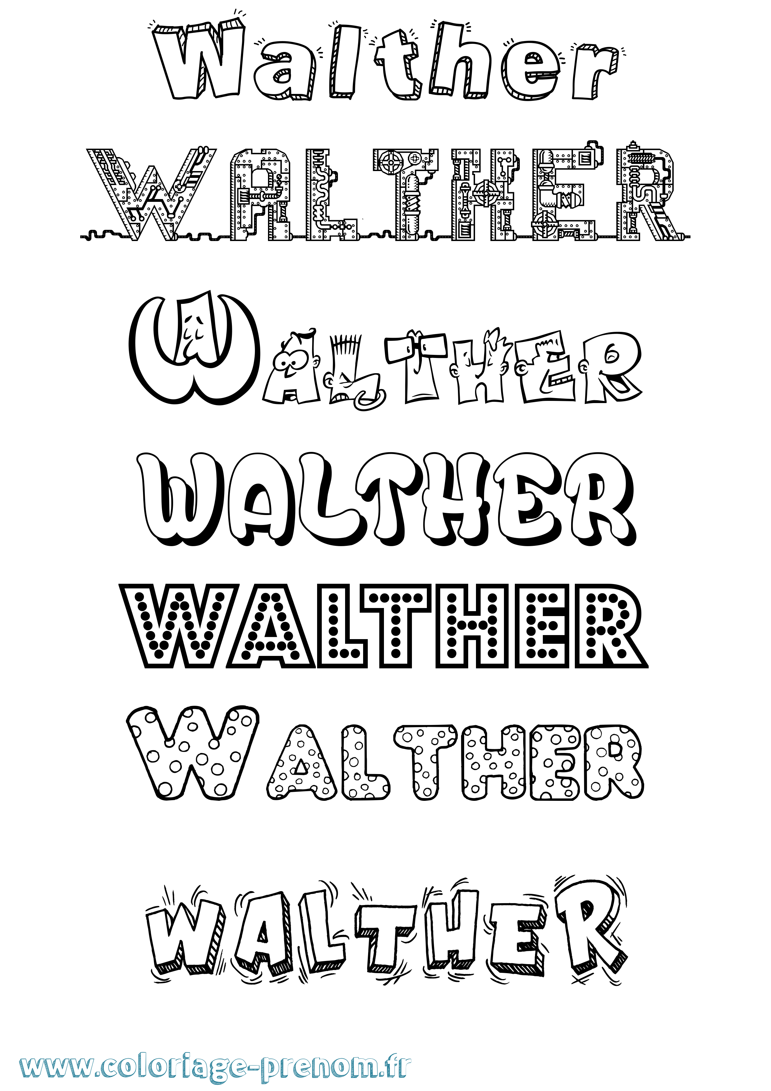 Coloriage prénom Walther Fun