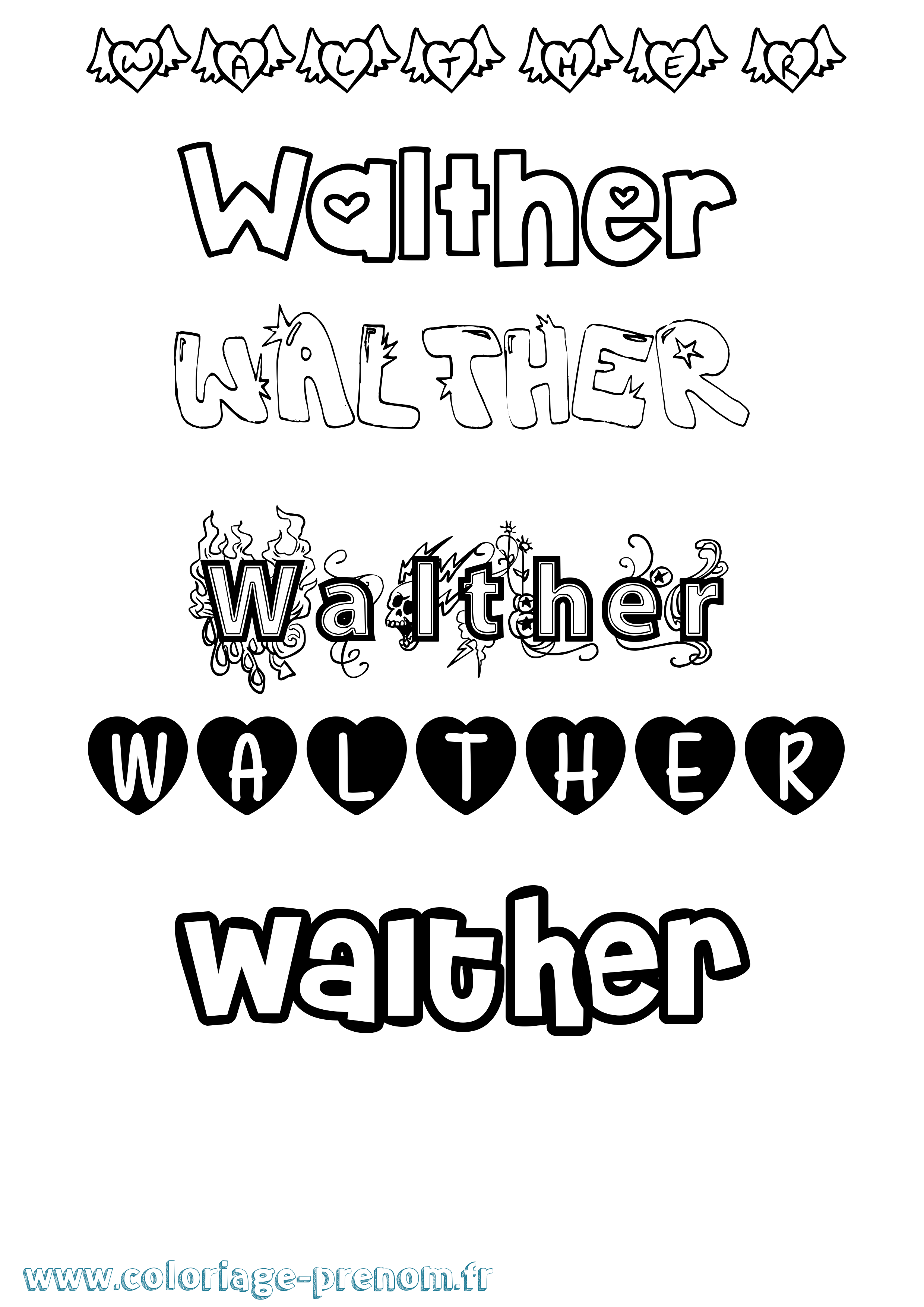 Coloriage Walther Girly Coloriage prénom Walther Girly