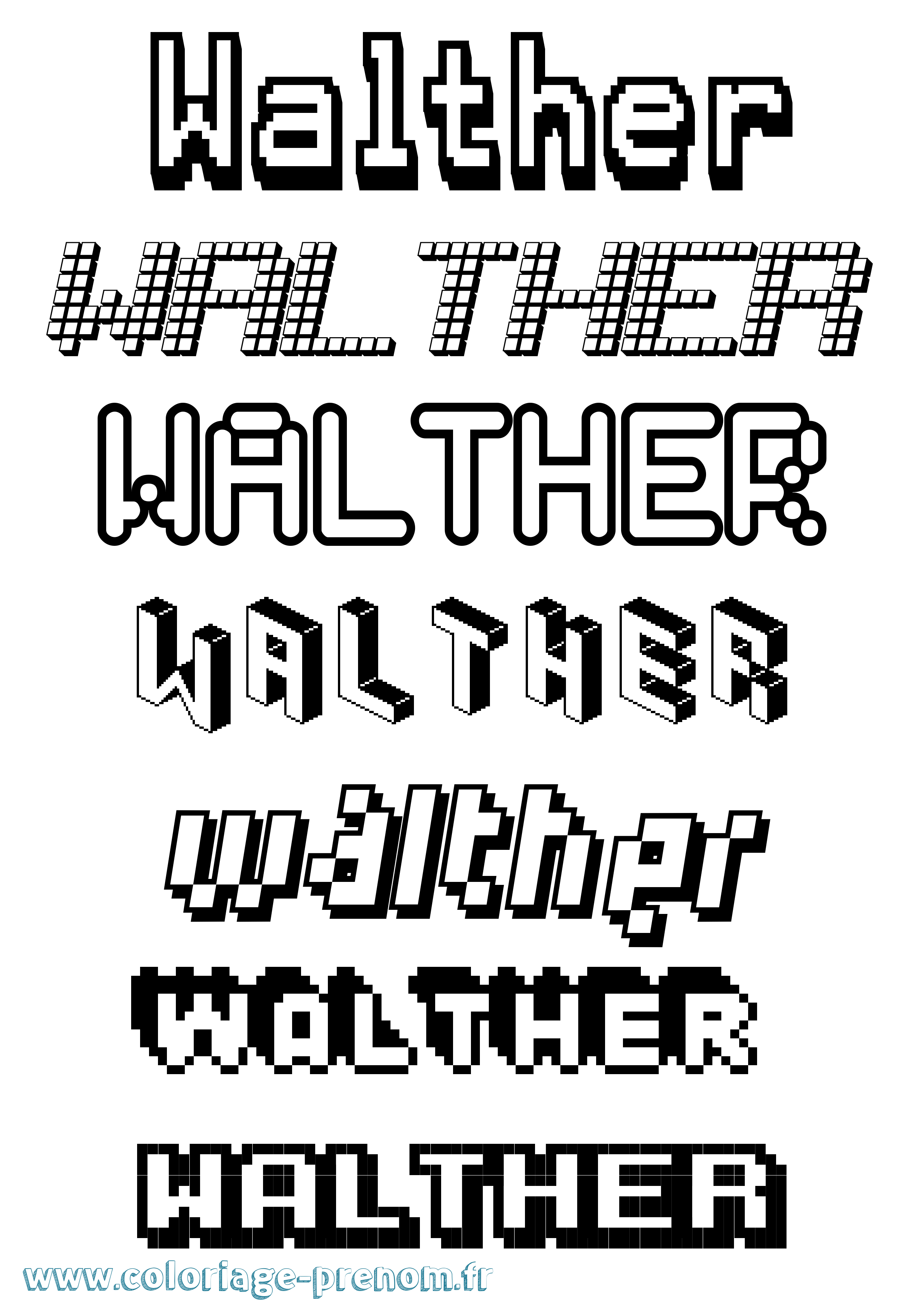 Coloriage prénom Walther Pixel