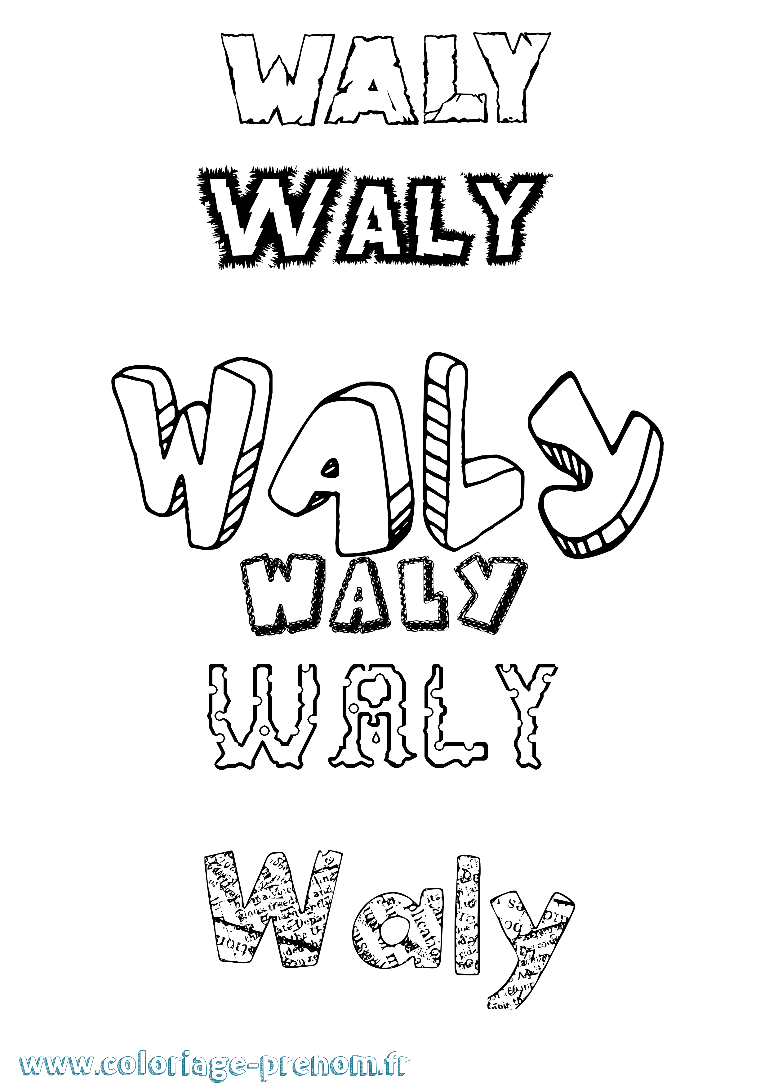 Coloriage prénom Waly Destructuré