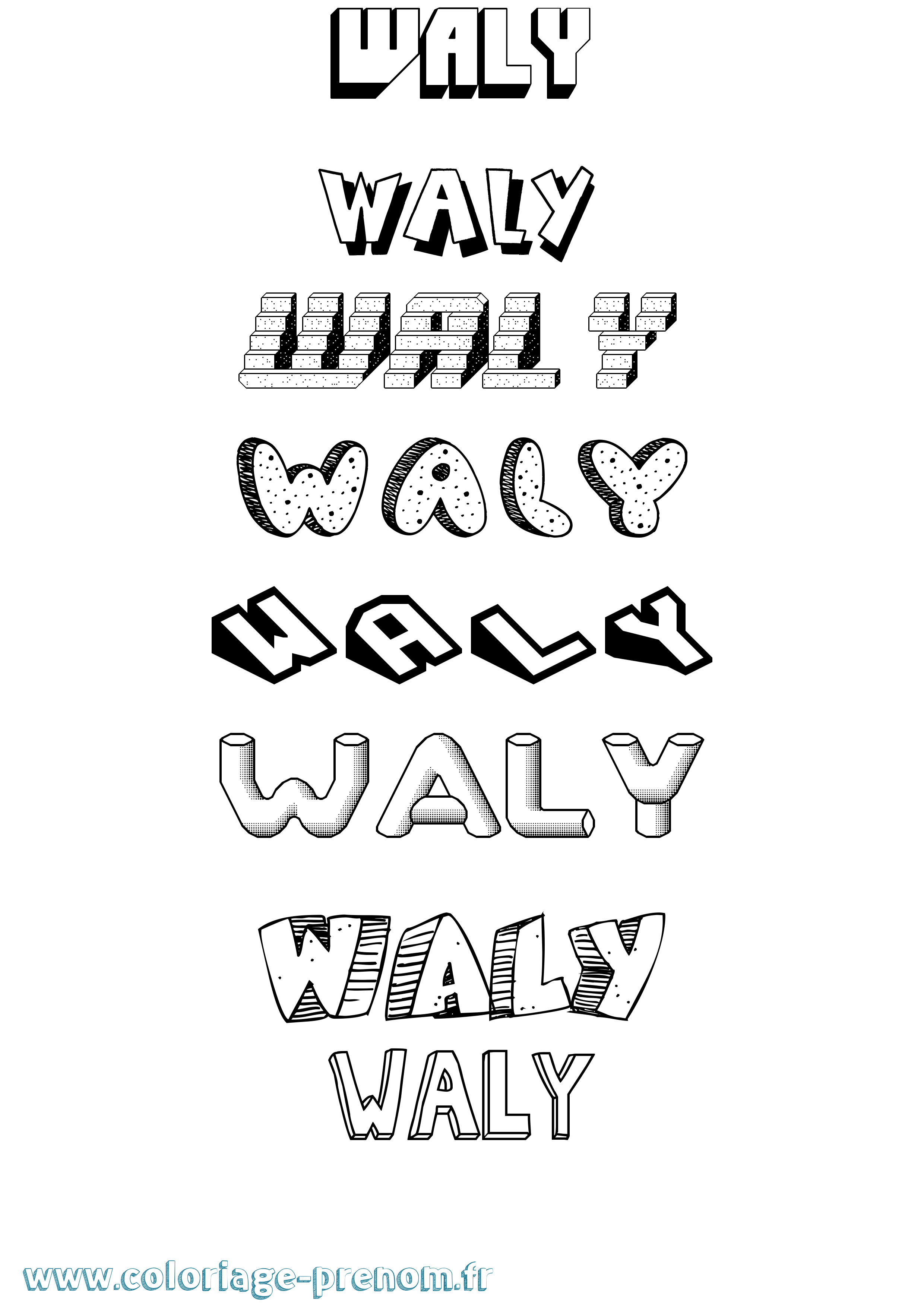 Coloriage prénom Waly Effet 3D