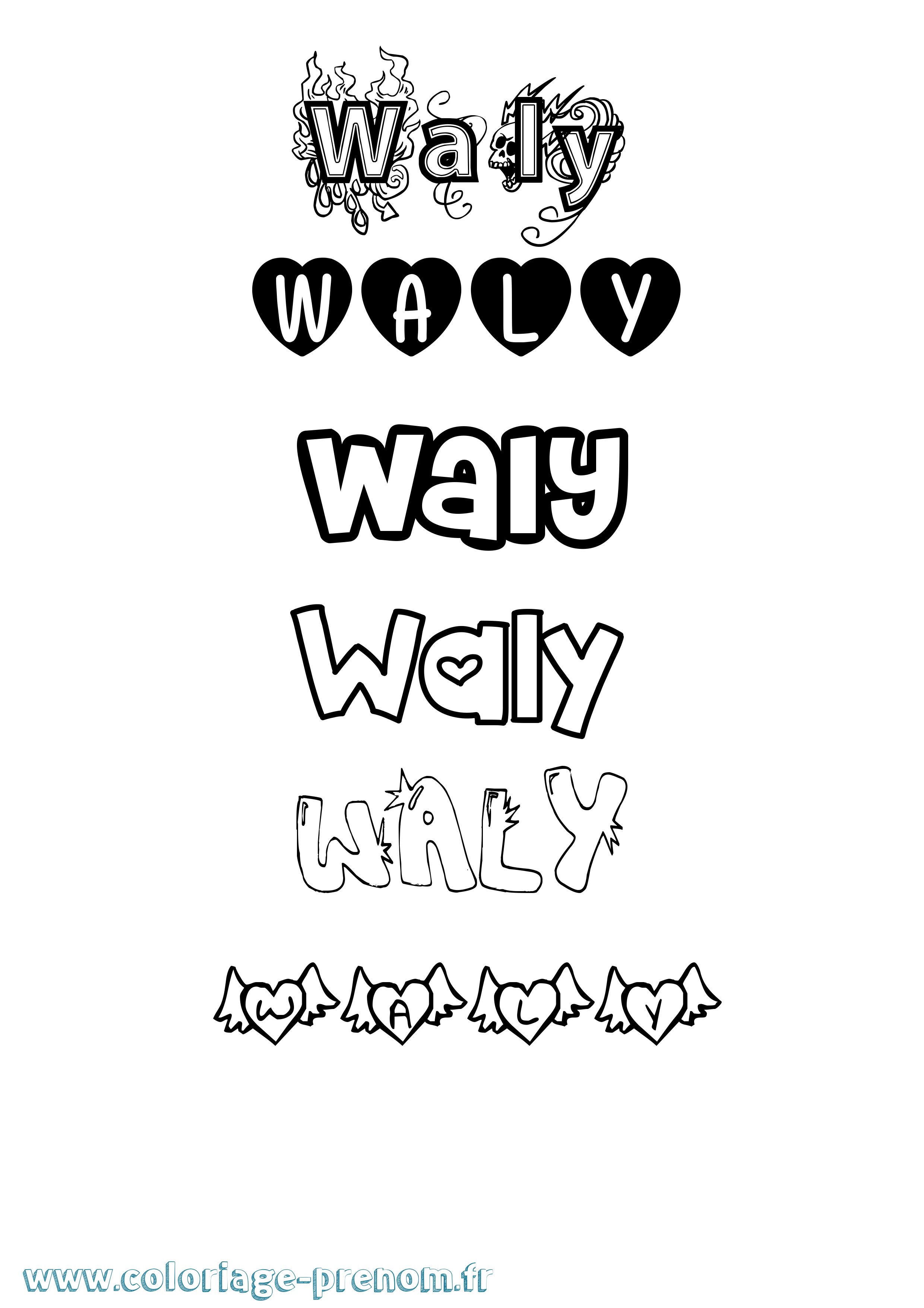 Coloriage prénom Waly Girly