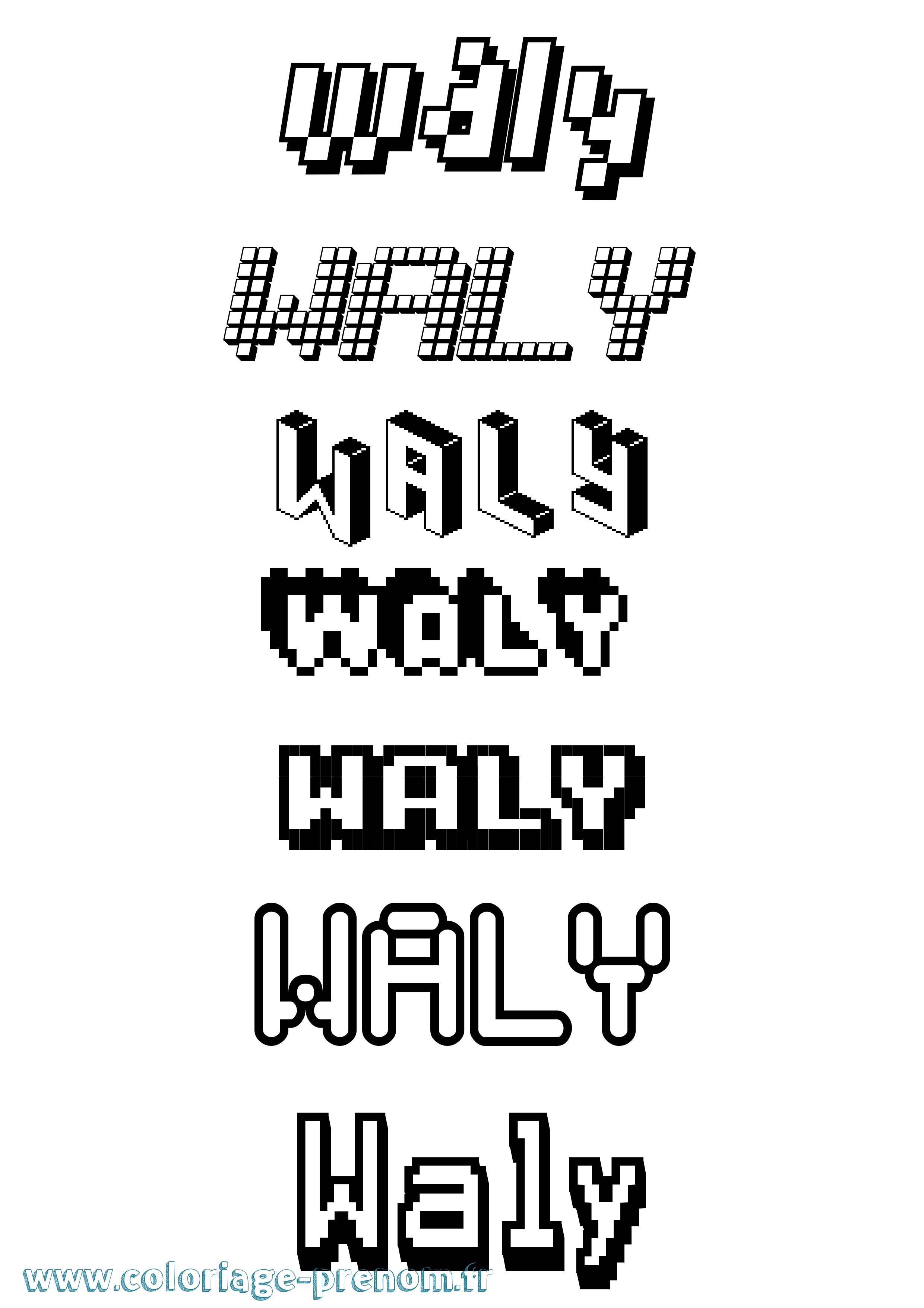 Coloriage prénom Waly Pixel