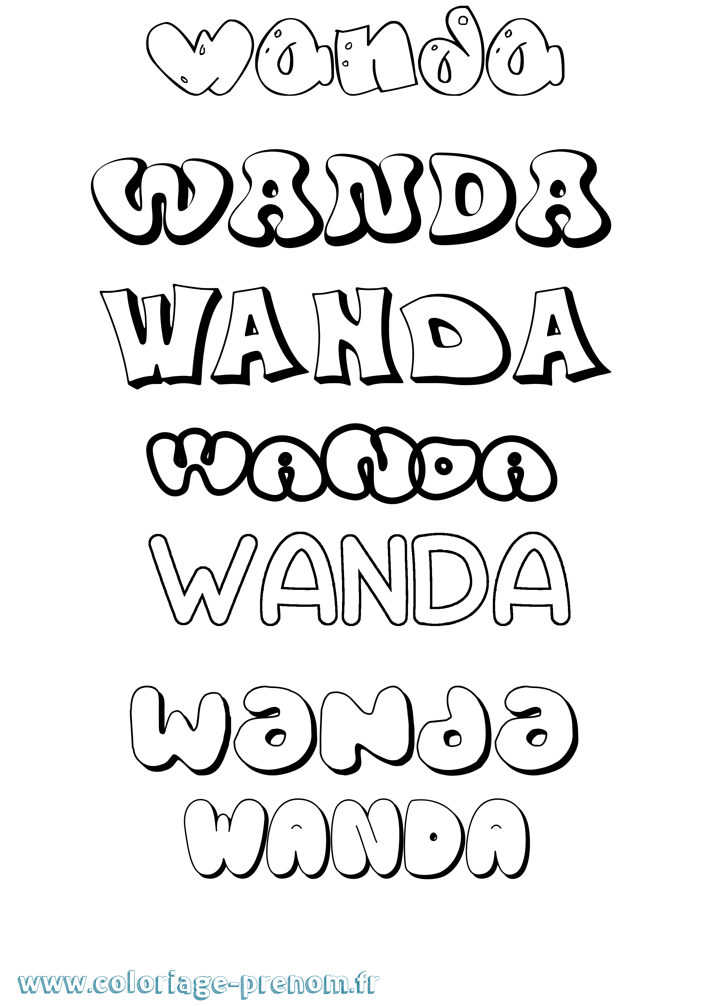 Coloriage prénom Wanda Bubble