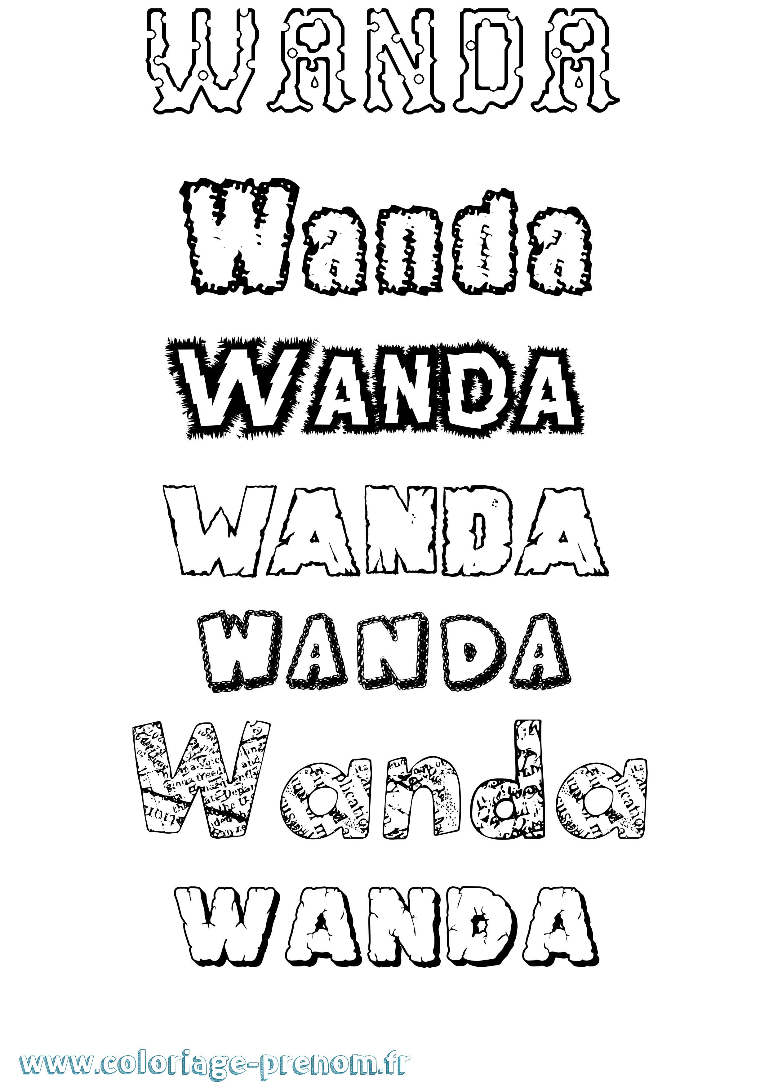 Coloriage prénom Wanda Destructuré