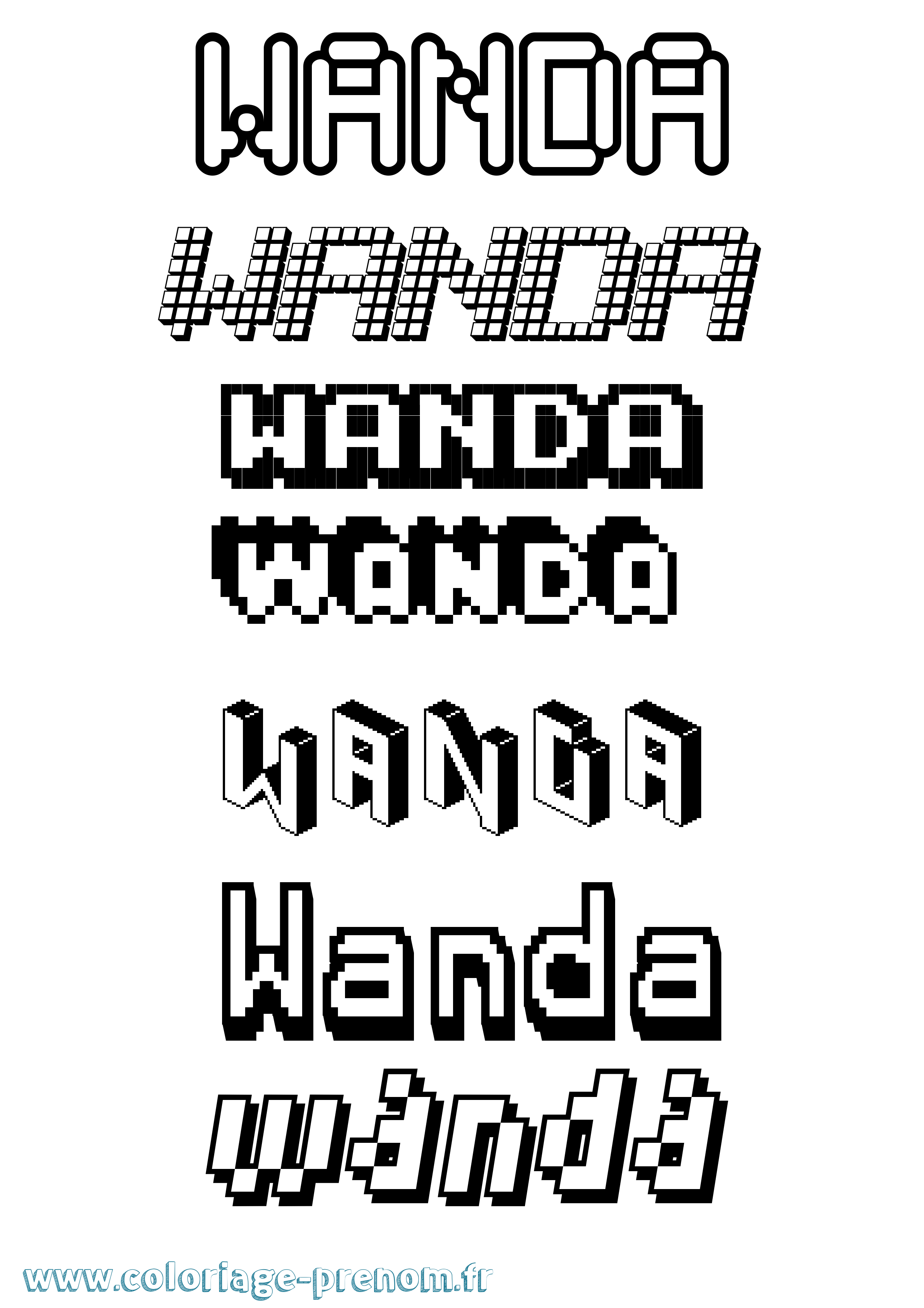 Coloriage prénom Wanda Pixel