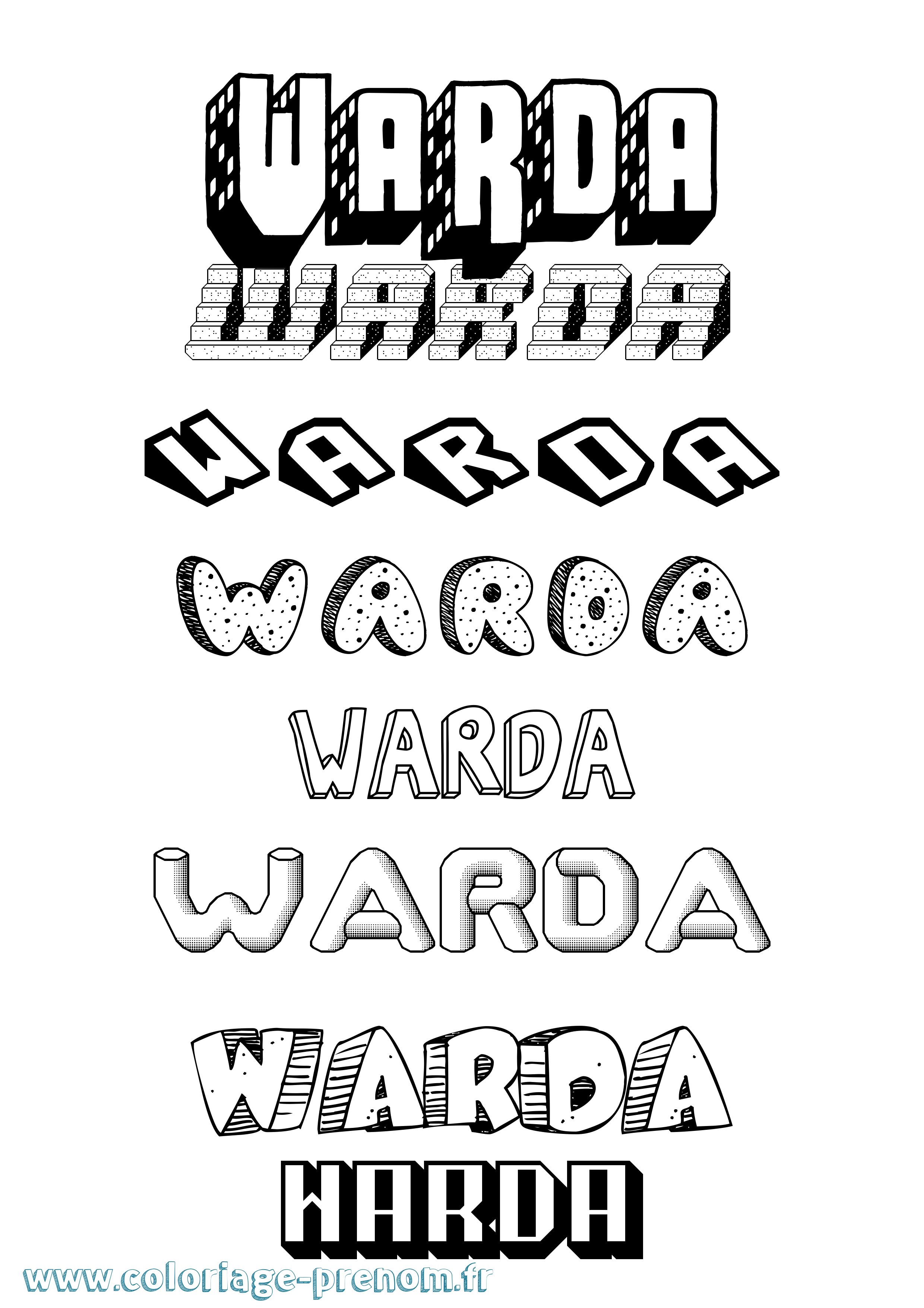 Coloriage prénom Warda Effet 3D