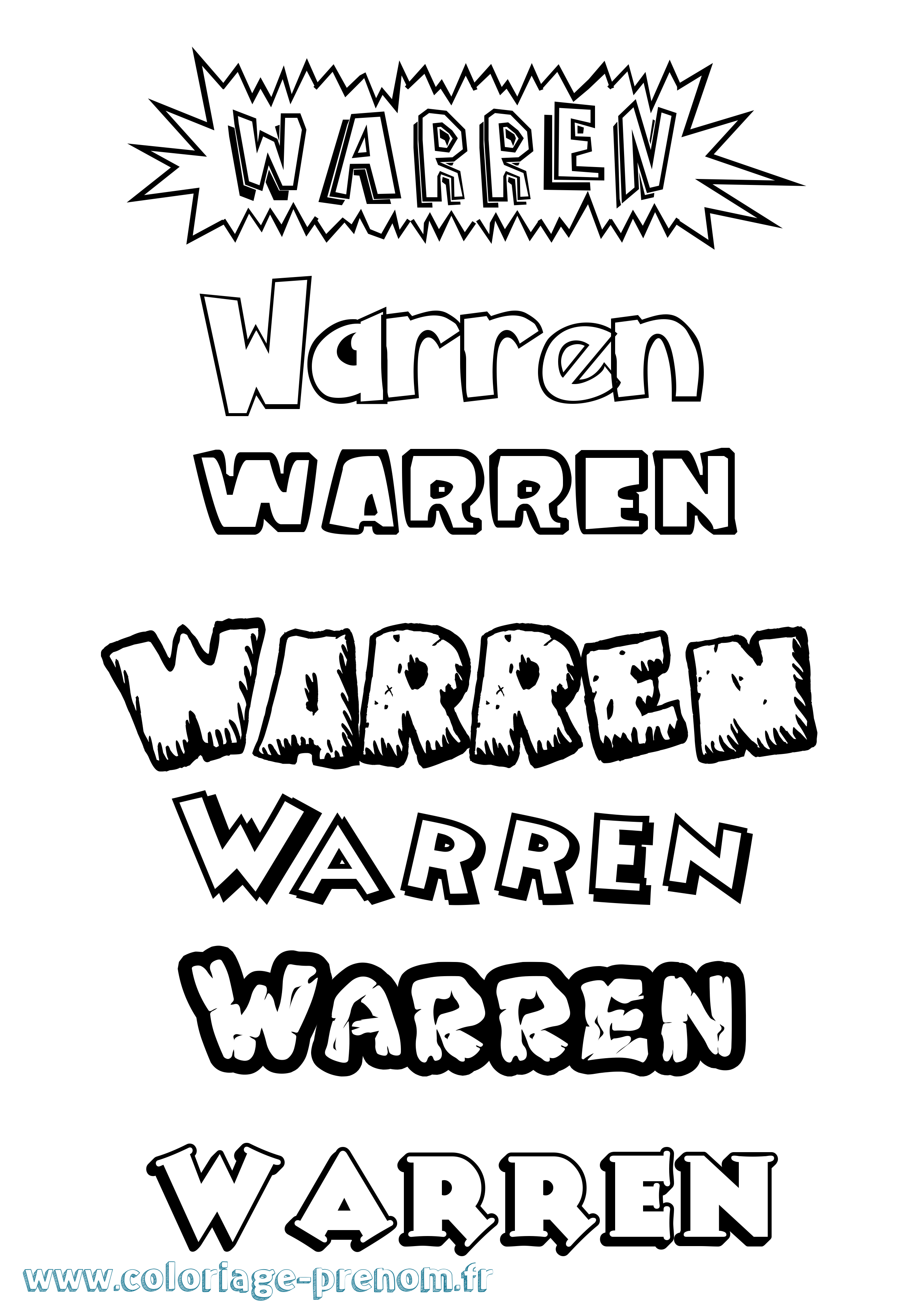Coloriage prénom Warren Dessin Animé