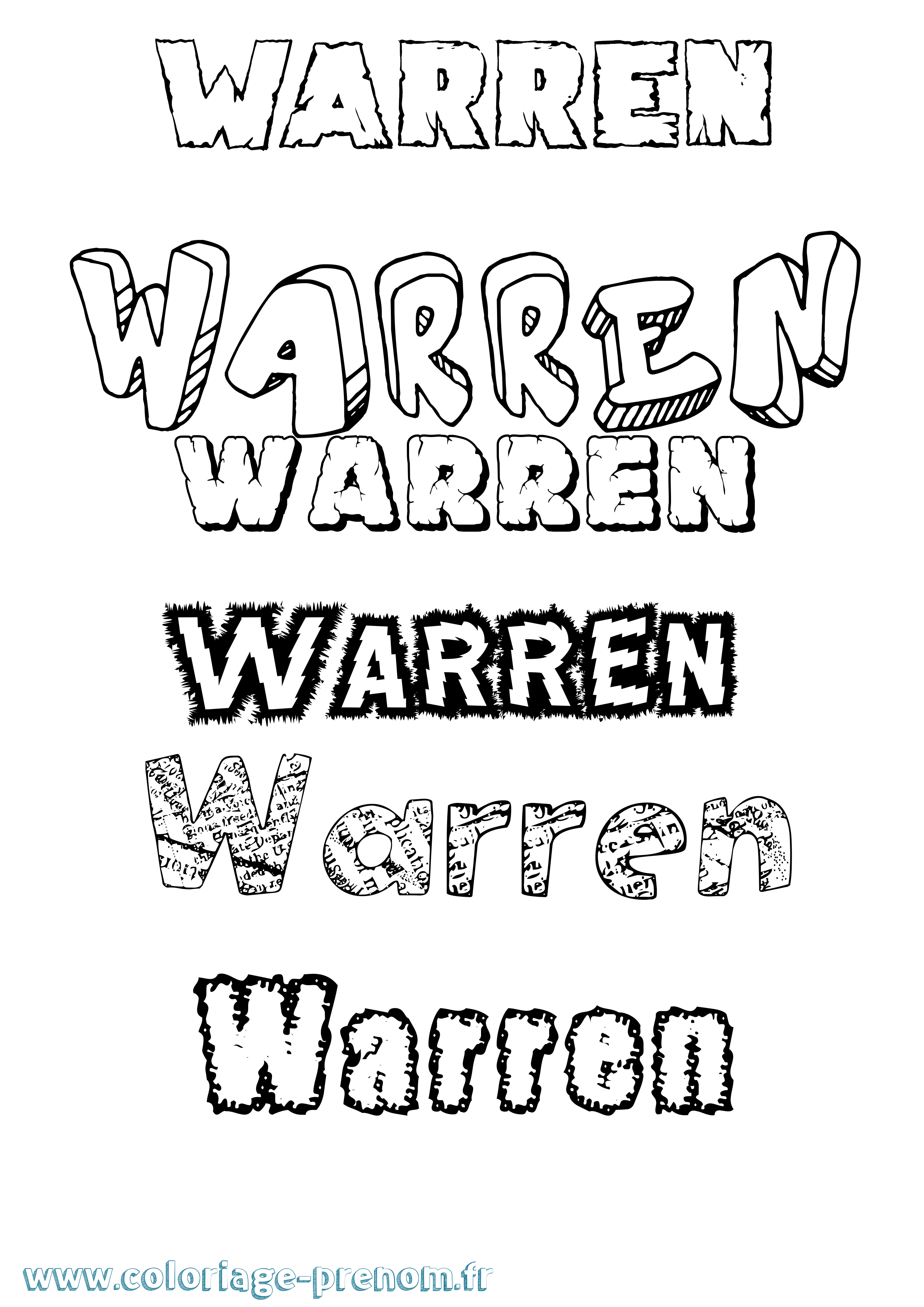Coloriage prénom Warren Destructuré