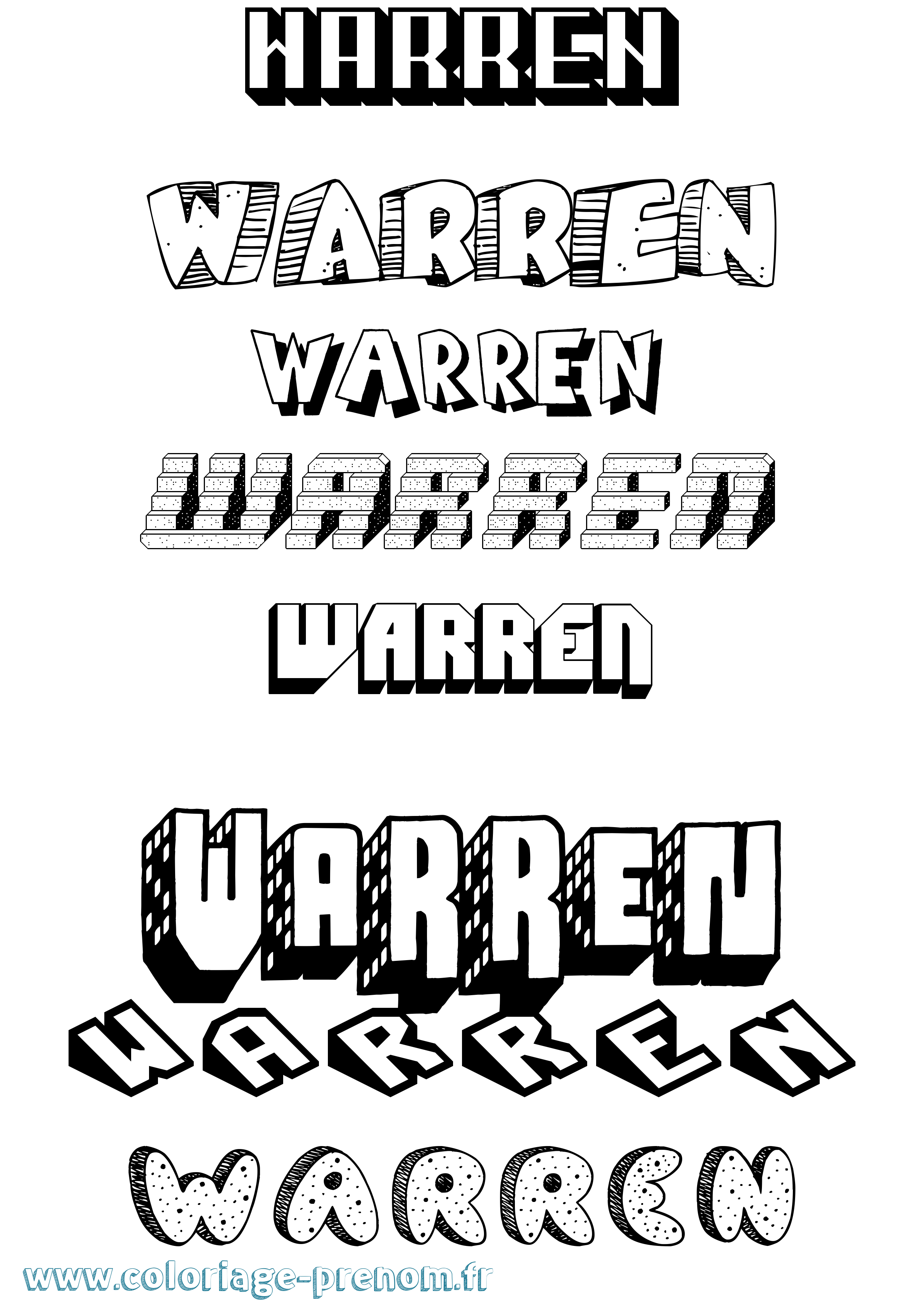 Coloriage prénom Warren Effet 3D