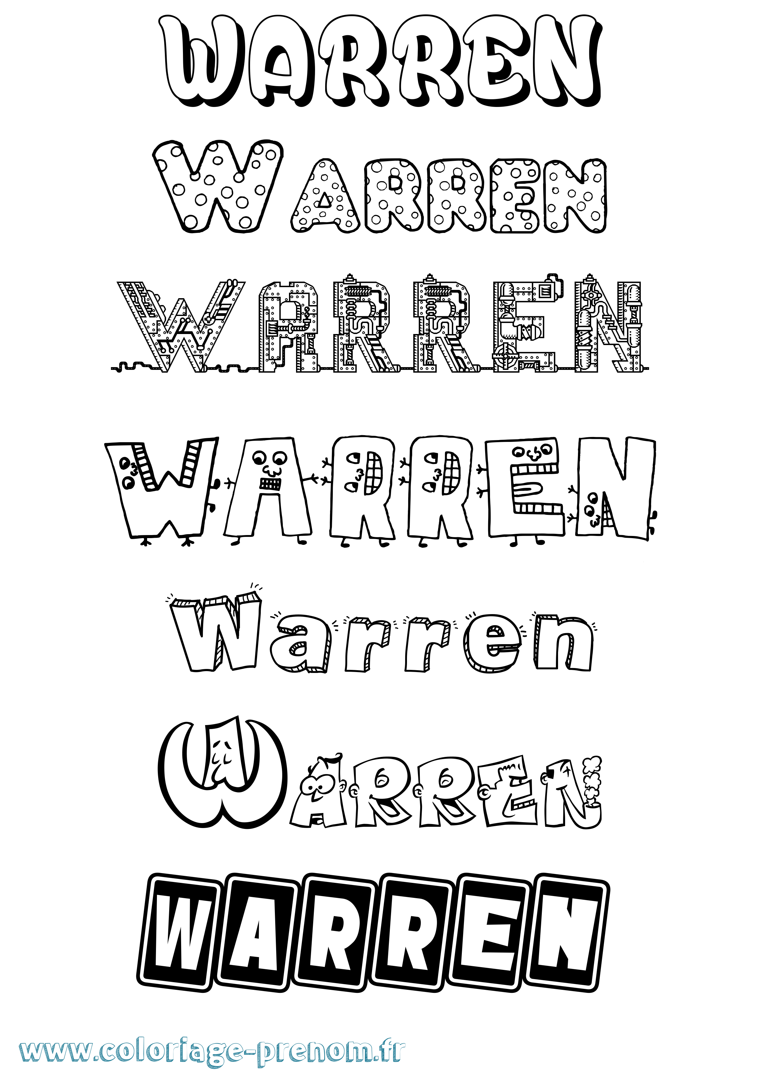 Coloriage prénom Warren Fun