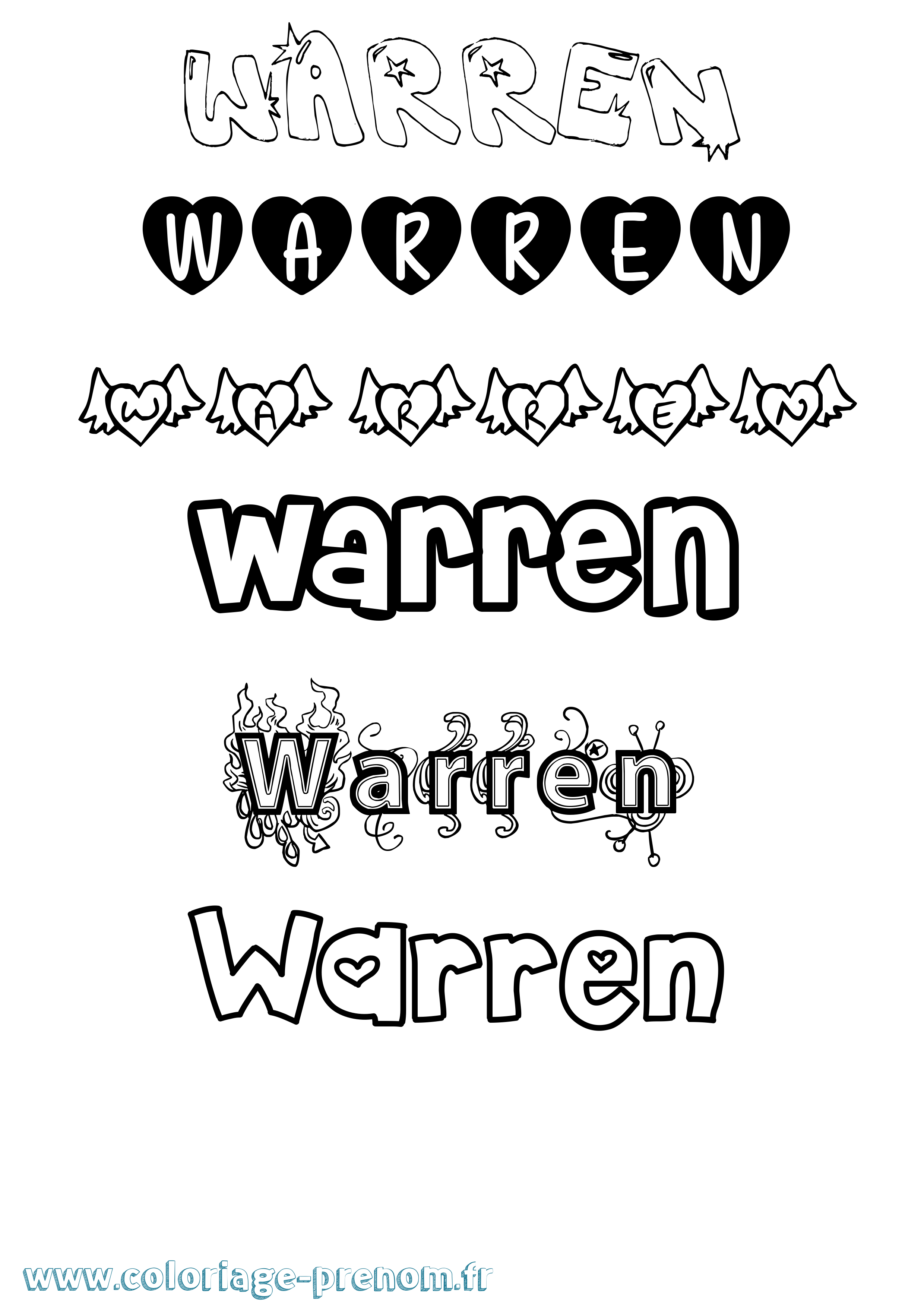 Coloriage prénom Warren Girly