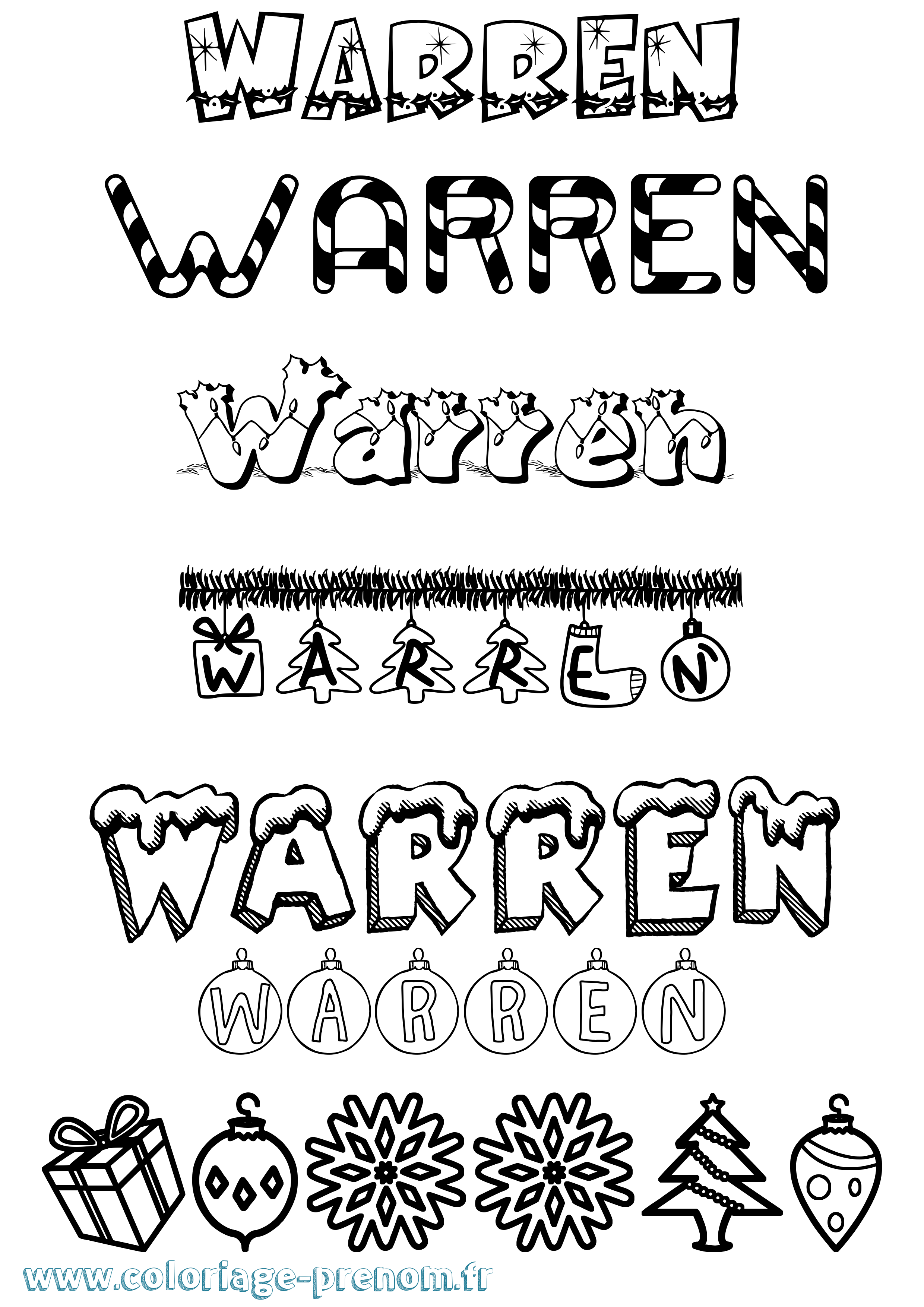 Coloriage prénom Warren Noël