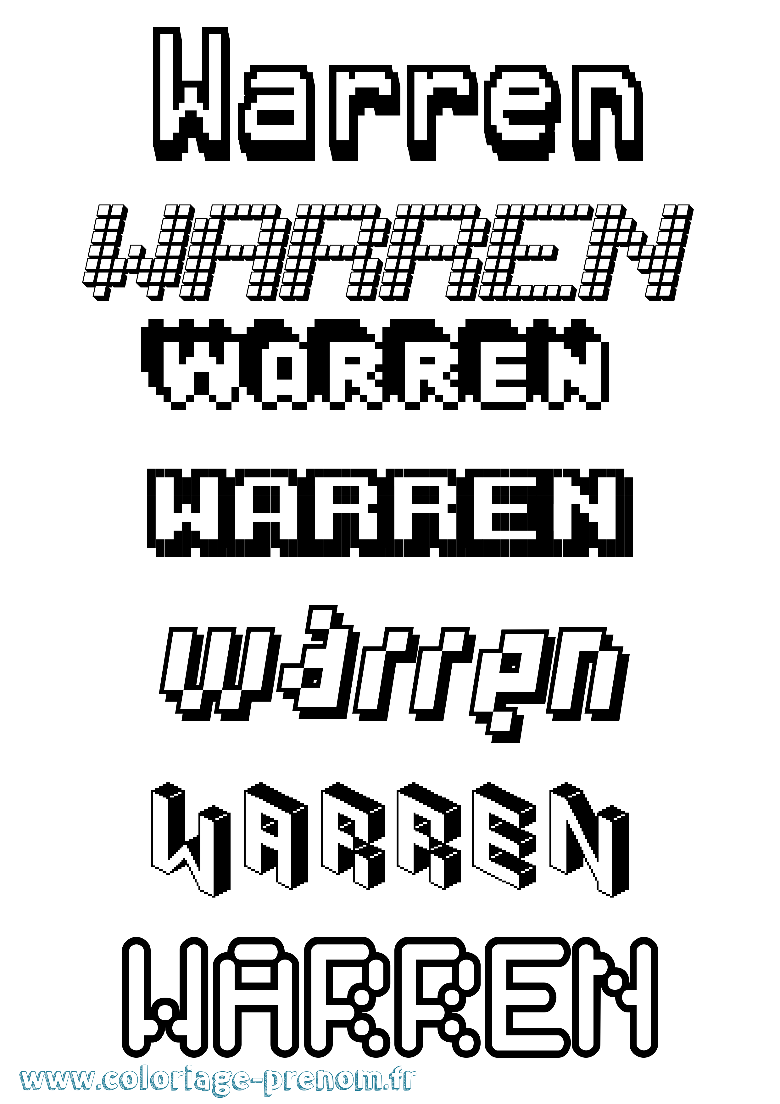 Coloriage prénom Warren Pixel